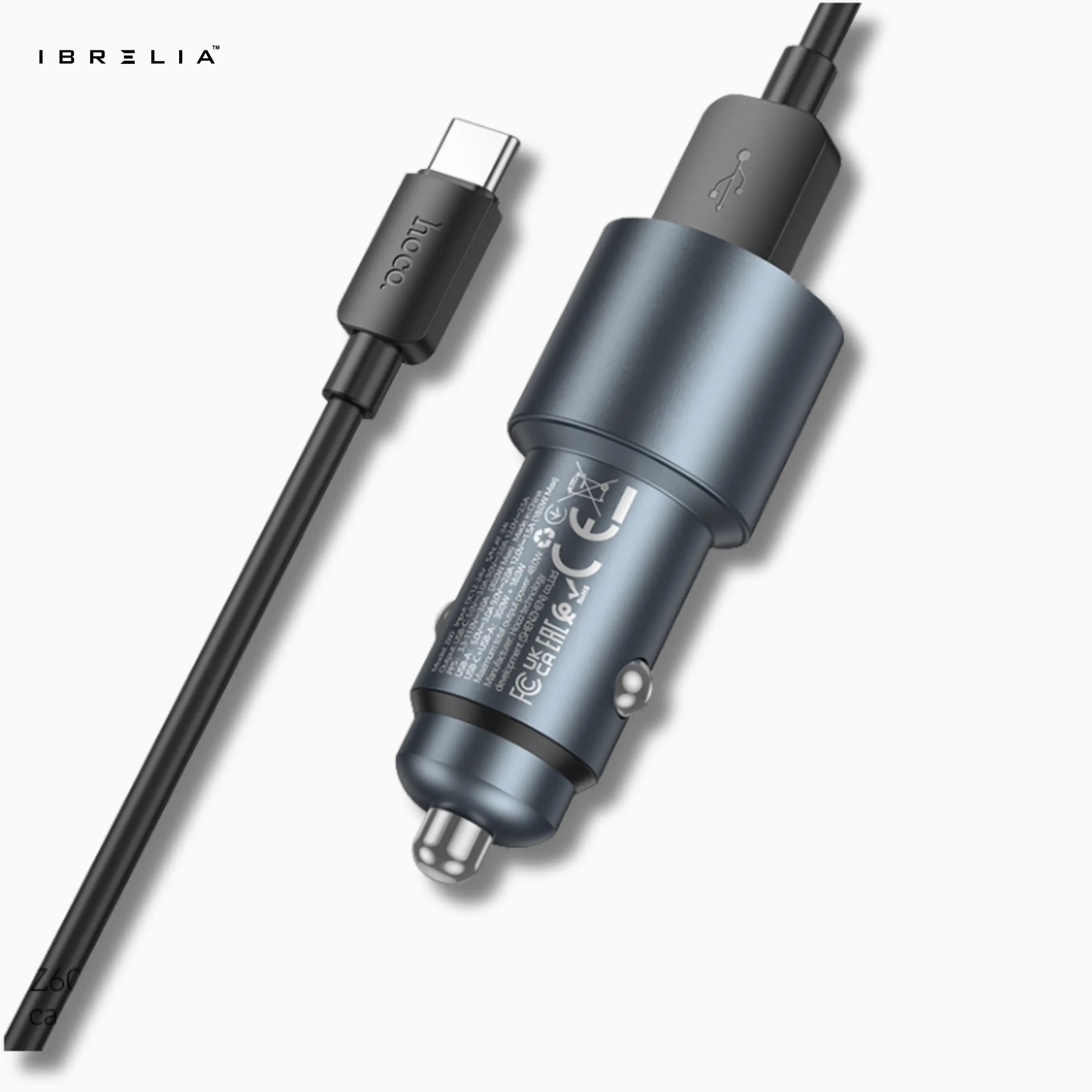 HOCO Z60 Bloom 48W Dual-Port Car Charger Set – PD30W + QC3.0 Fast Charging (USB-A to Type-C Cable) | IBRELIA™ IBRELIA