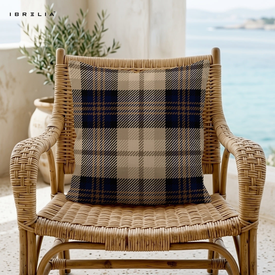 Classic Checkered Cushion – 15x15 Inch Decorative Pillow | Plaid Pattern Cushion | Double-Sided Print | Premium Fibre Filling | IBRELIA™ IBRELIA