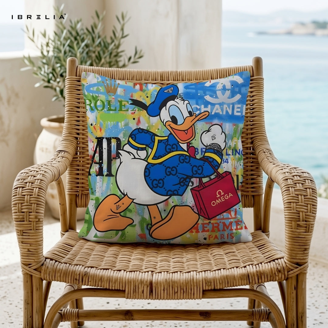 Donald Duck Luxury Cushion – Disney Cartoon Street Art Pillow 15x15 Inch | Double-Sided Print | IBRELIA™ IBRELIA