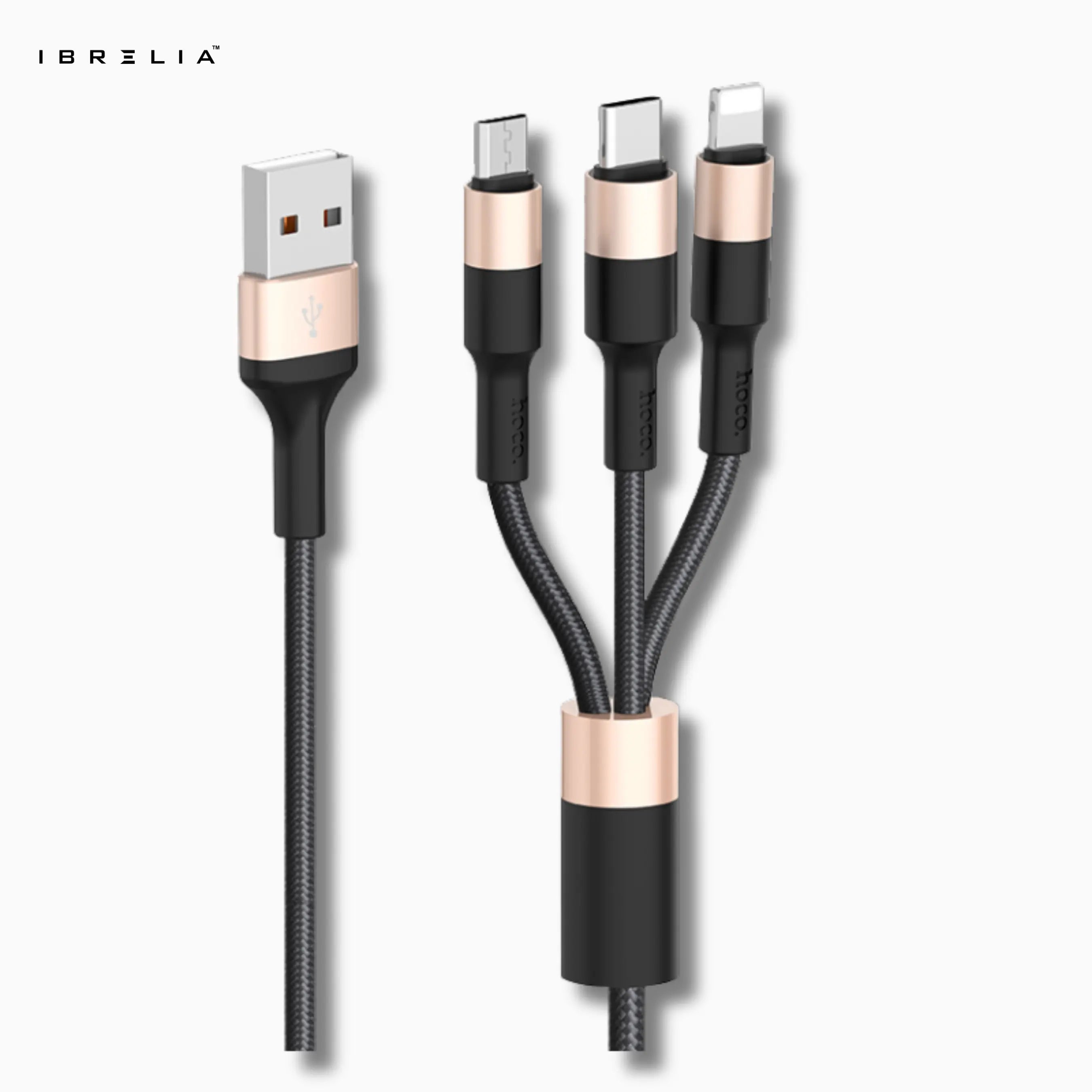 HOCO X26 Xpress 3-in-1 Charging Cable (iP + Micro + Type-C) – 2A Fast Charge | IBRELIA™ IBRELIA