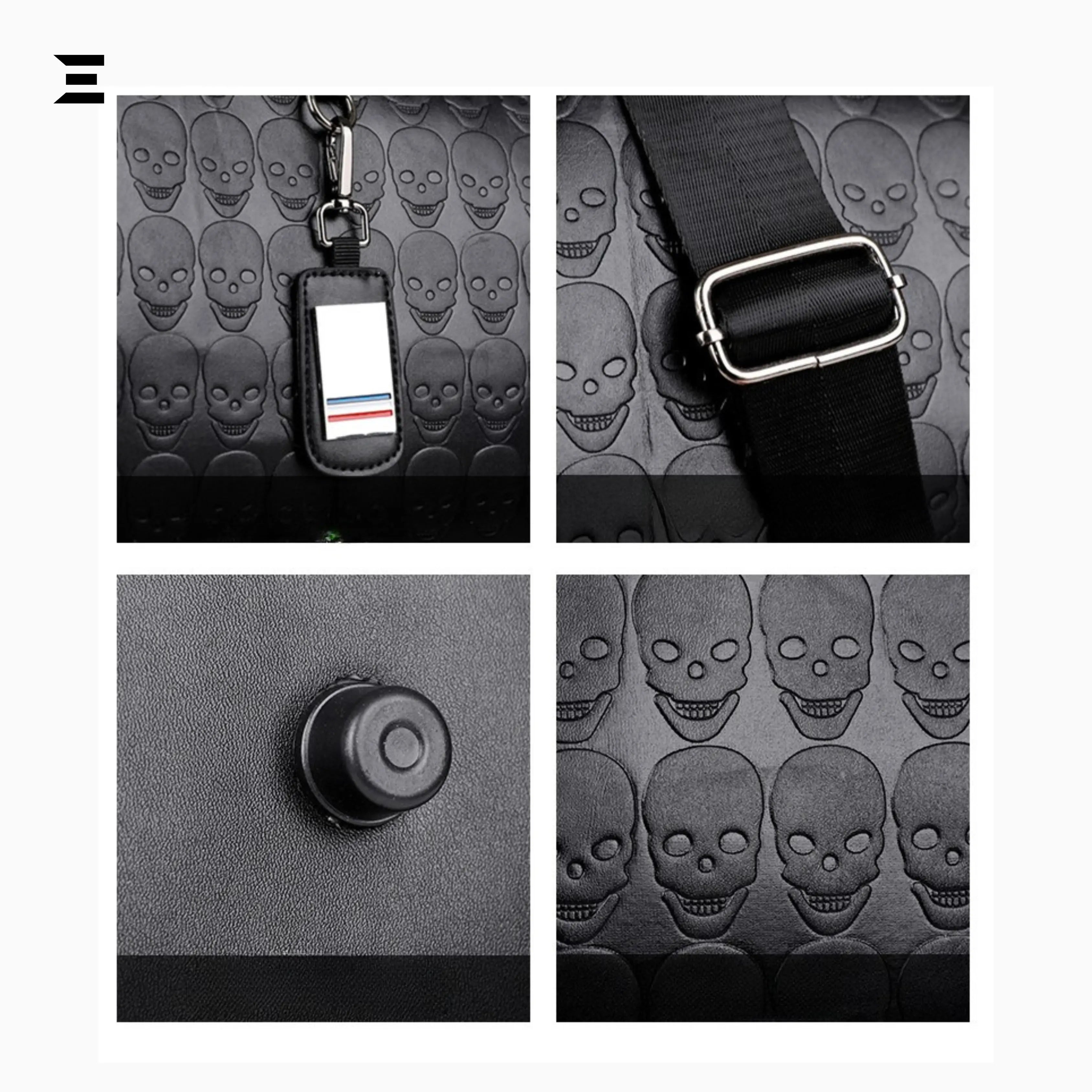 Black Skull Embossed Leather Travel Duffle Bag – Large Capacity Multi - Functional Luggage Bag - IBRELIA