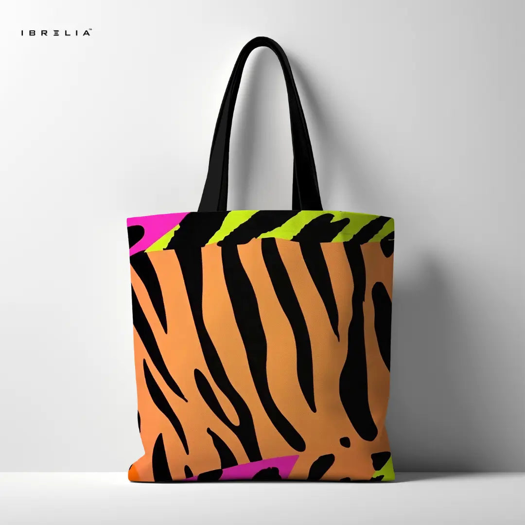 IBRELIA™ Neon Tiger Print Tote Bag – Bold Animal Print Statement Tote IBRELIA