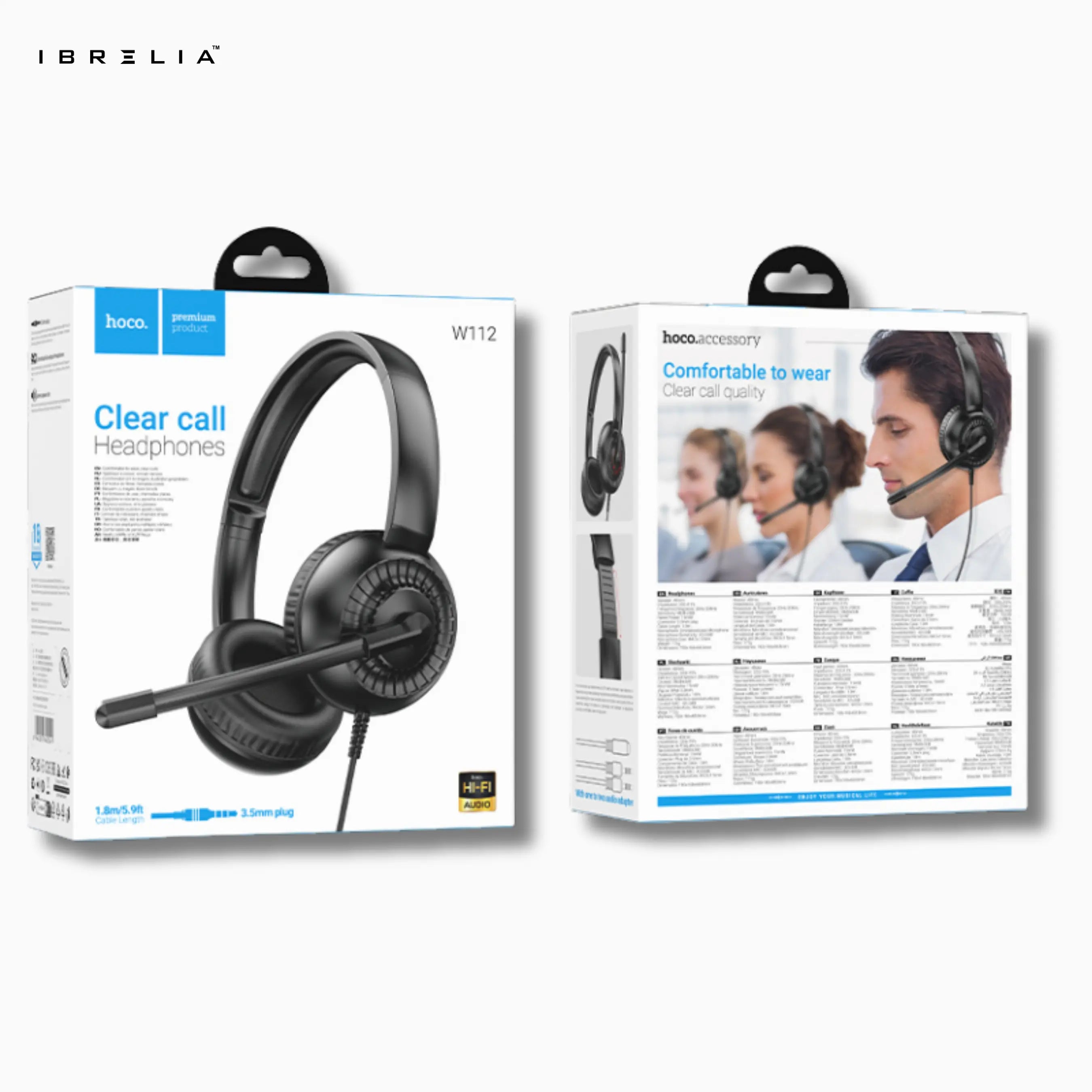 HOCO W112 Clear Call Headset – Professional Wired Headphones with Mic | IBRELIA™ IBRELIA
