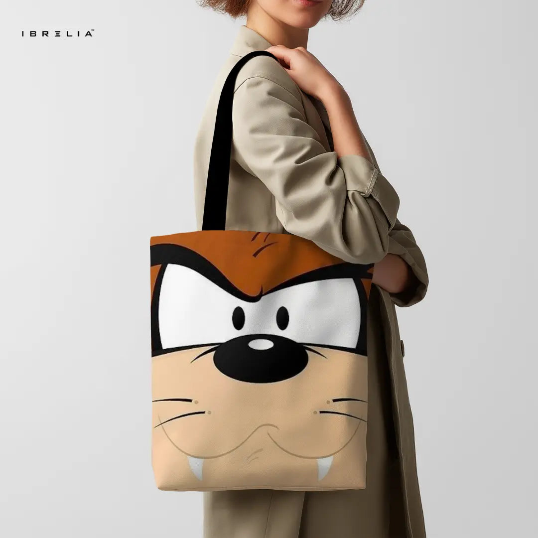 IBRELIA™ Cute Brown Cartoon Face Tote Bag – Fun Character Aesthetic Tote IBRELIA