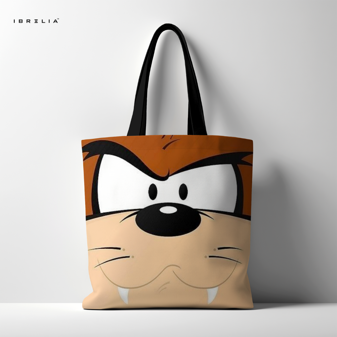 IBRELIA™ Cute Brown Cartoon Face Tote Bag – Fun Character Aesthetic Tote IBRELIA