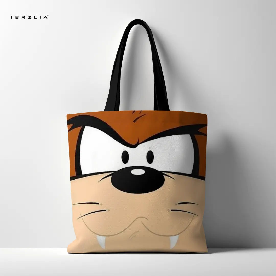 IBRELIA™ Cute Brown Cartoon Face Tote Bag – Fun Character Aesthetic Tote IBRELIA