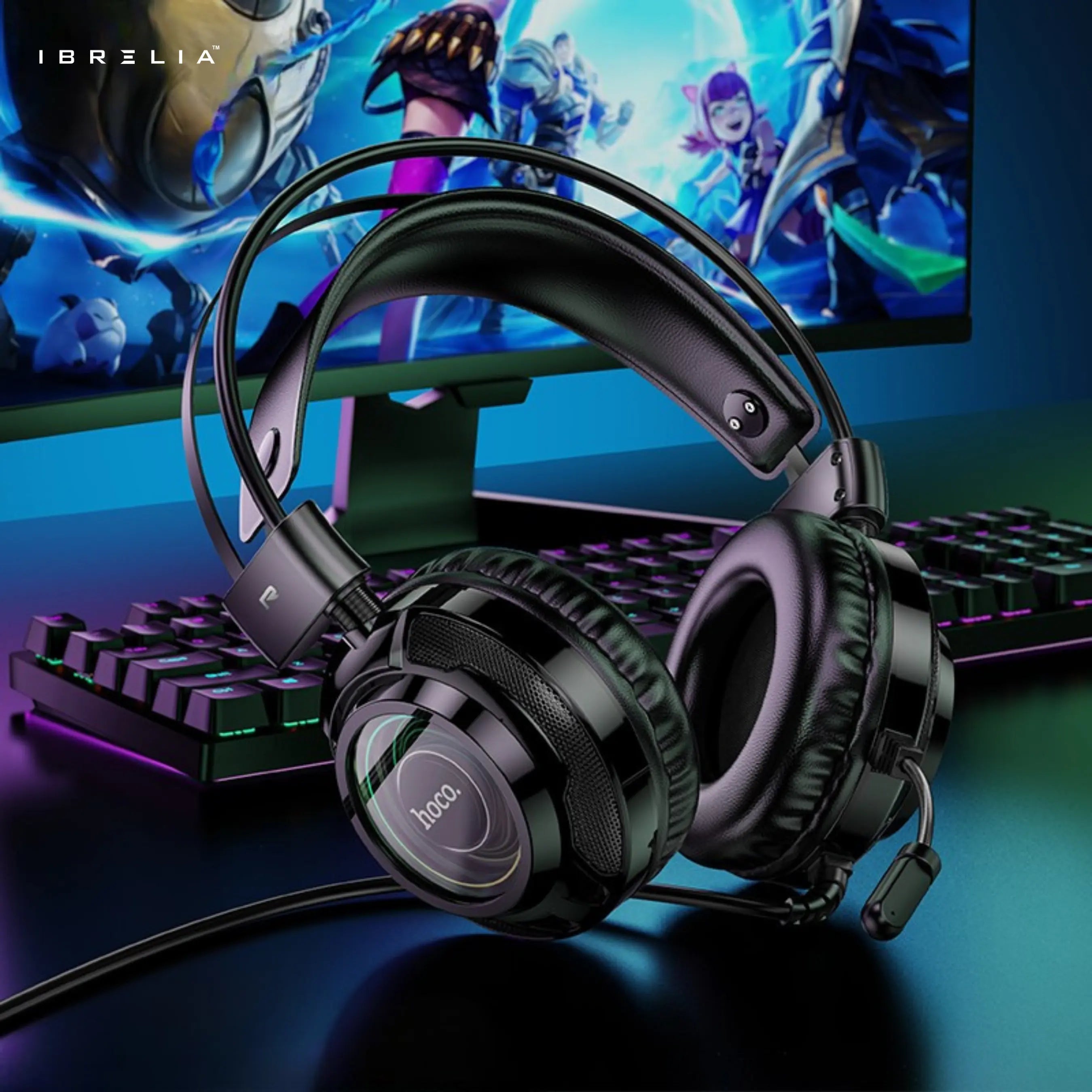 HOCO W110 Gaming Headphones – RGB Lighting, USB + 3.5mm | IBRELIA™ IBRELIA
