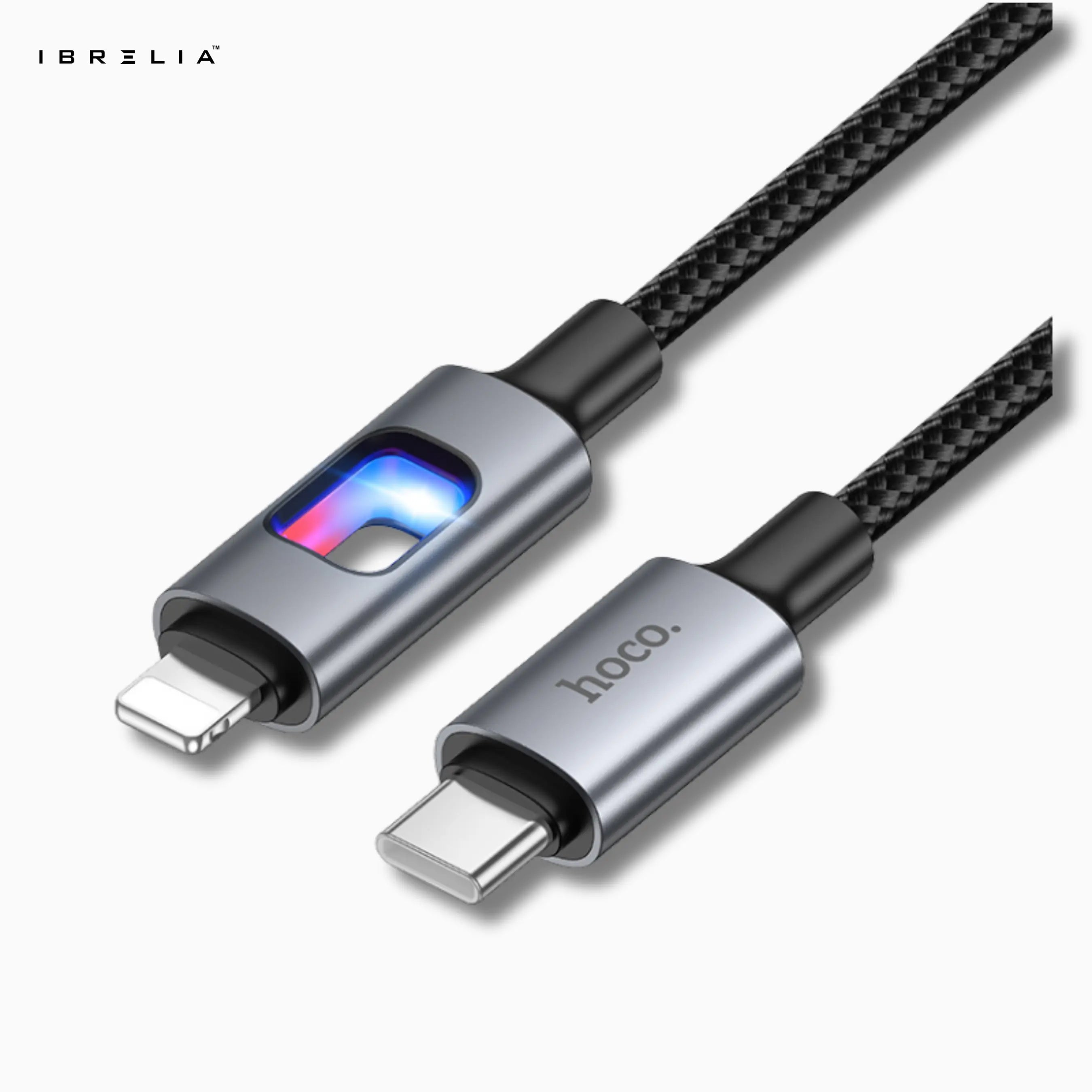 HOCO U144 Colorful LED Fast Charging Data Cable | 27W PD | 1.2m Nylon Braided | iPhone | IBRELIA™ IBRELIA