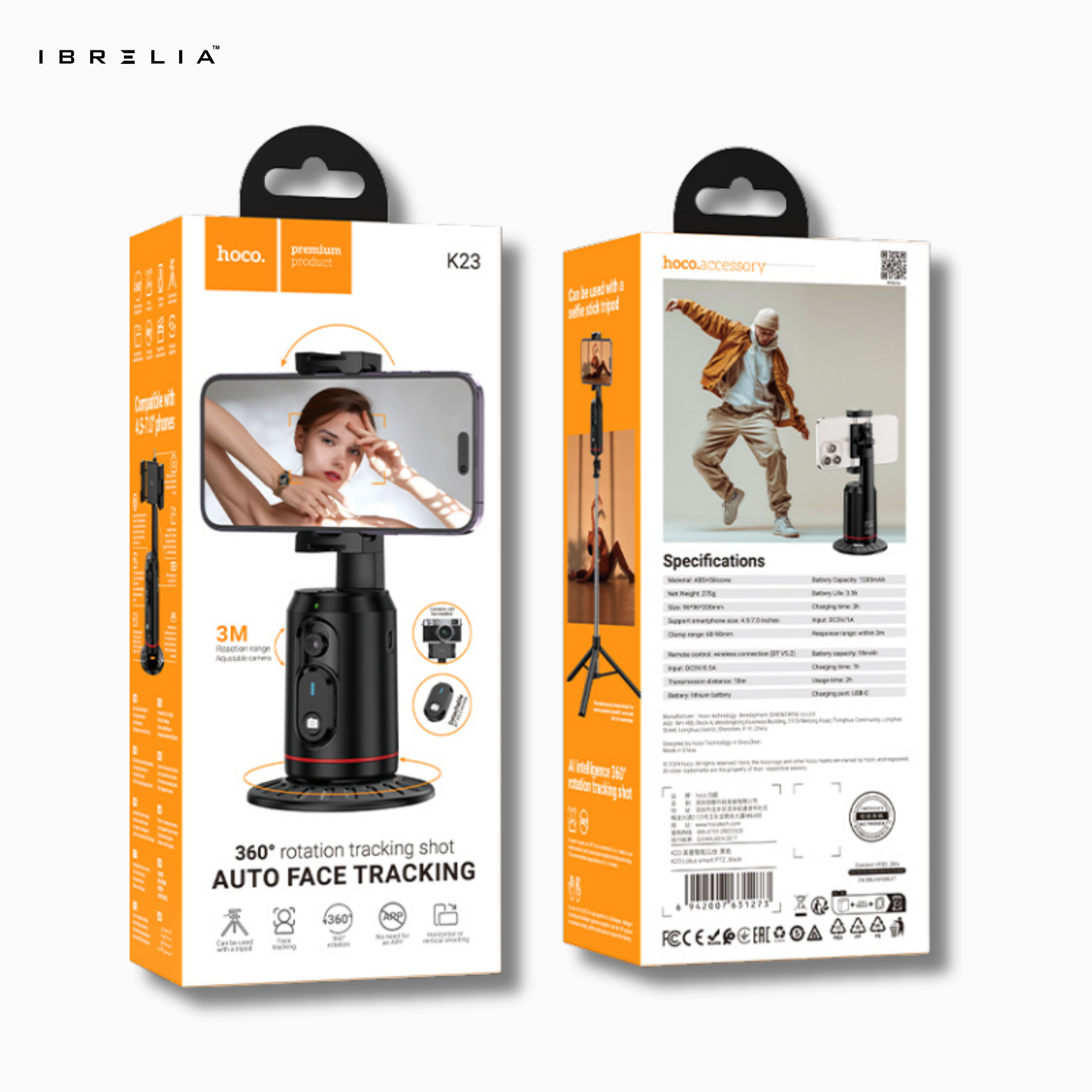 HOCO K23 Auto Face Tracking Holder – 360° Smart Rotation + Bluetooth Remote | IBRELIA™