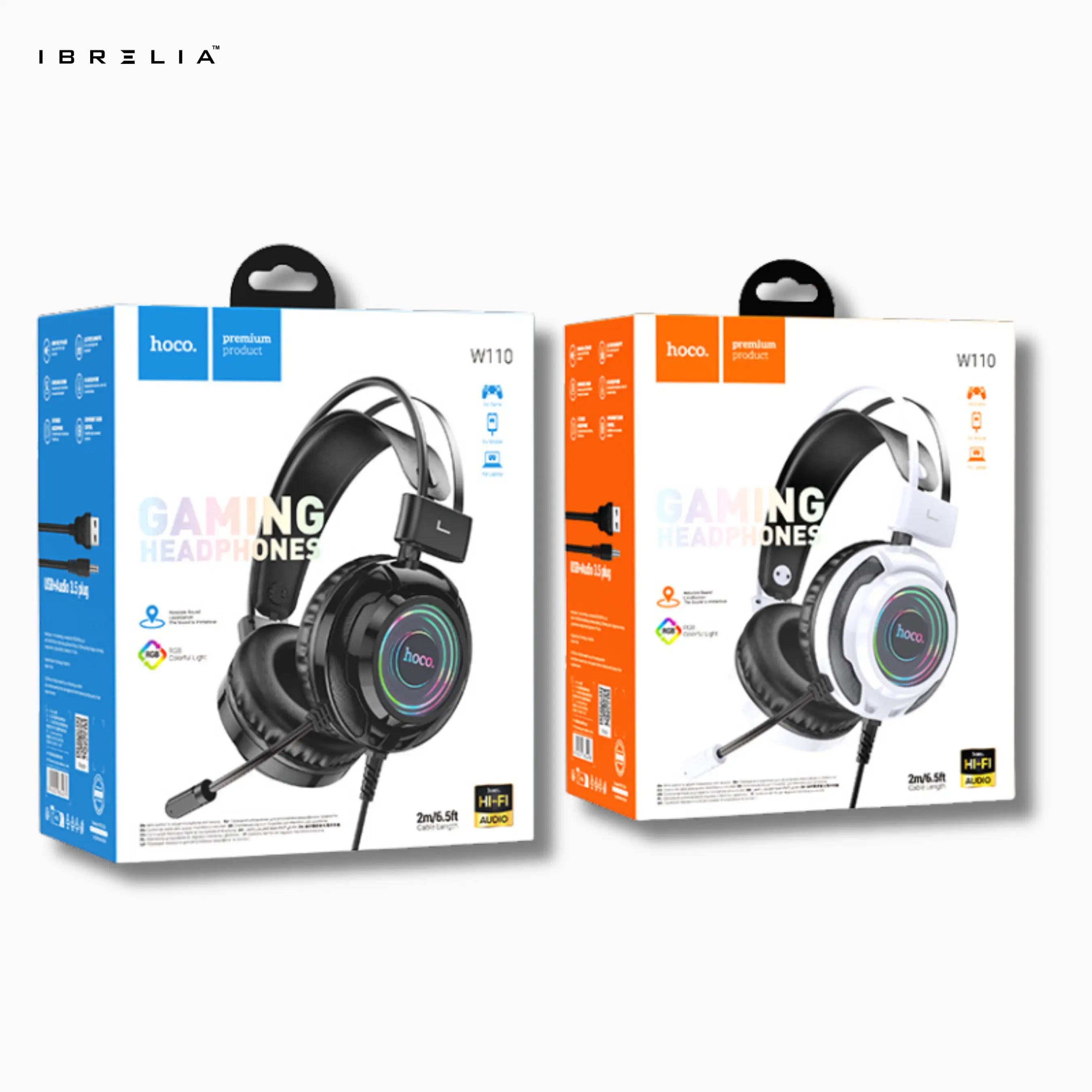 HOCO W110 Gaming Headphones – RGB Lighting, USB + 3.5mm | IBRELIA™ IBRELIA