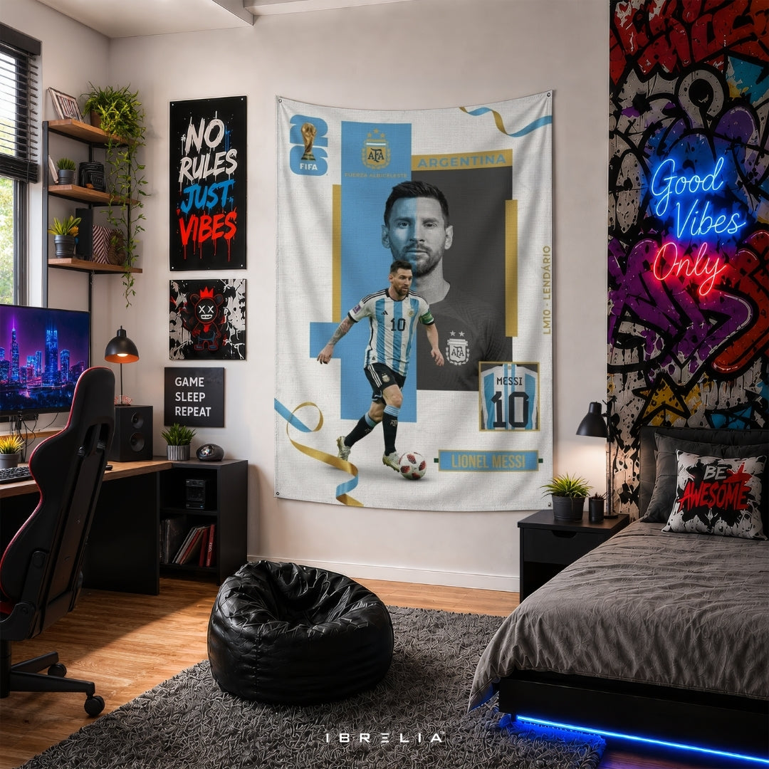 Lionel Messi Argentina Legend Edition – Premium Jute Fabric Tapestry – IBRELIA™