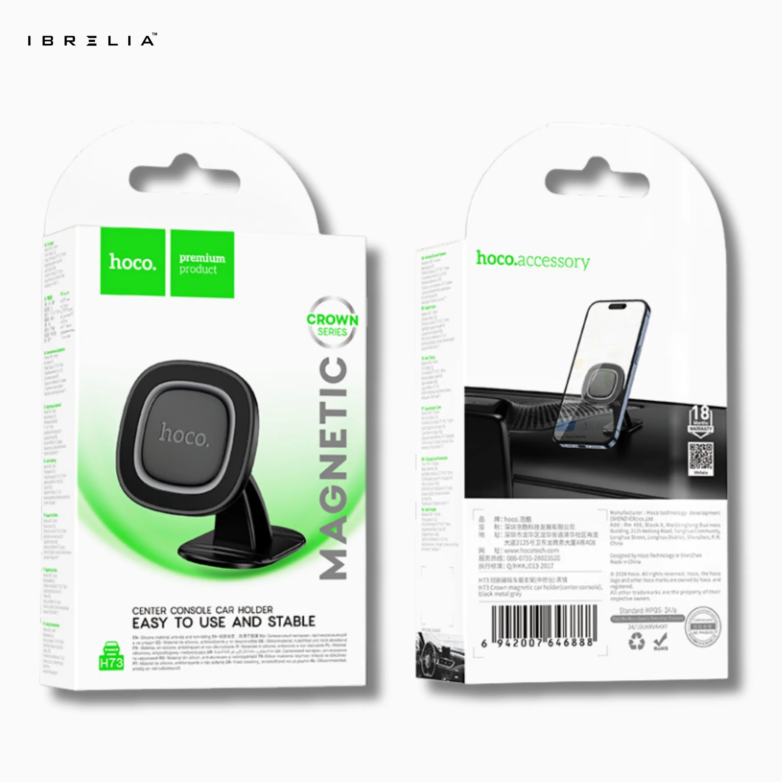HOCO H73 Crown Magnetic Car Holder – Strong Dashboard Mount for 4.5–7 Inch Phones | IBRELIA™ IBRELIA