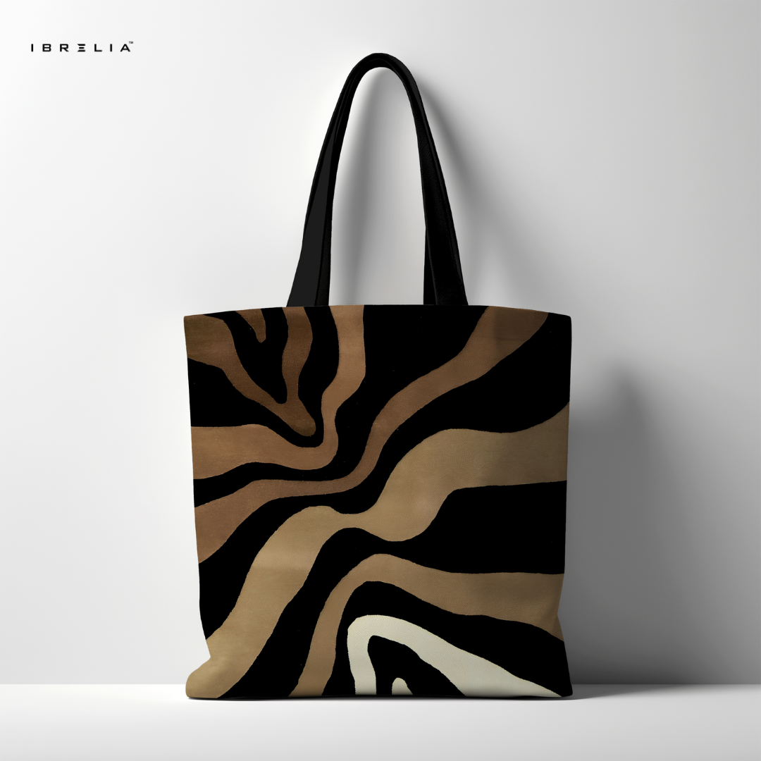 IBRELIA™ Earth Tone Zebra Pattern Tote Bag – Minimal Animal Print Aesthetic Tote IBRELIA