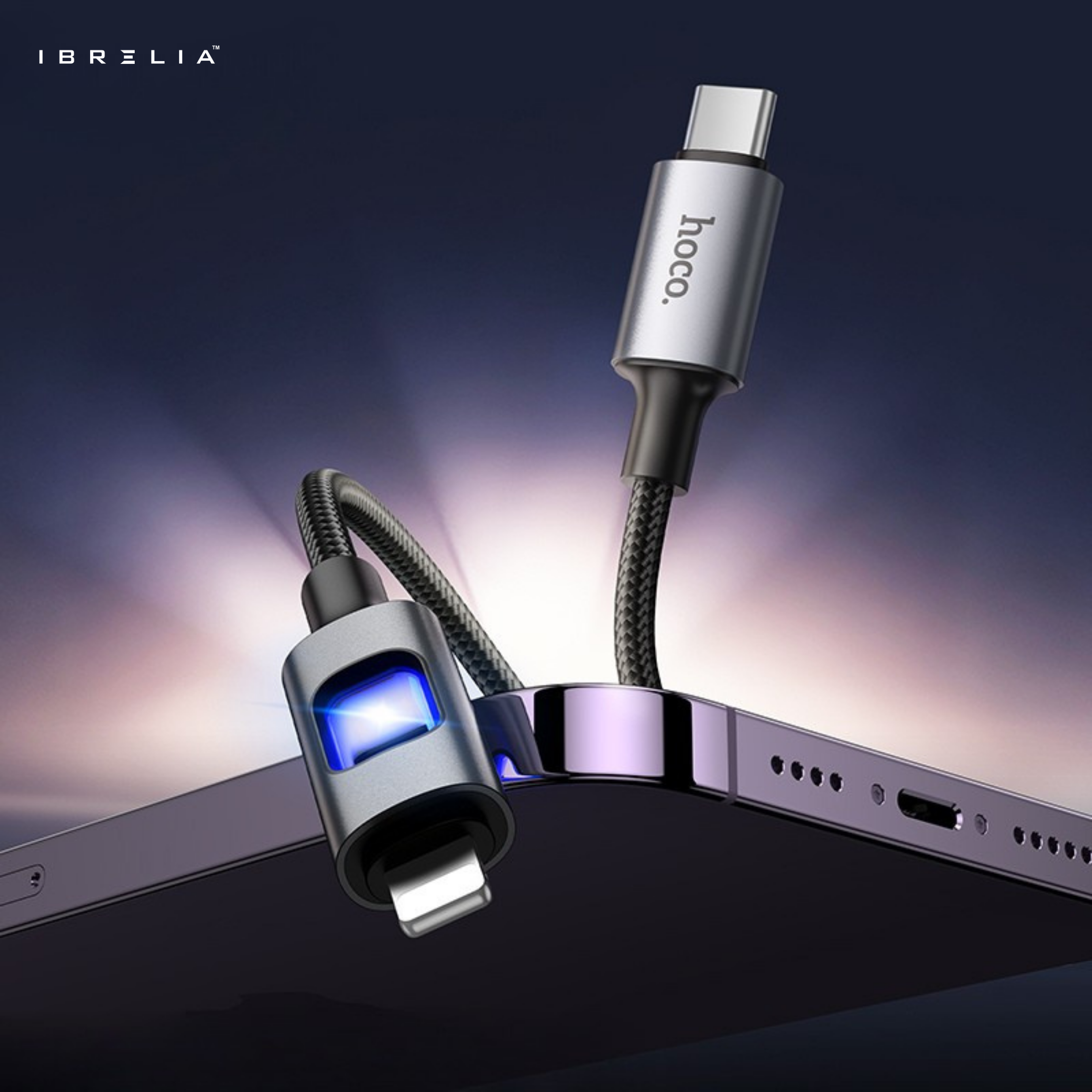 HOCO U144 Colorful LED Fast Charging Data Cable | 27W PD | 1.2m Nylon Braided | iPhone | IBRELIA™