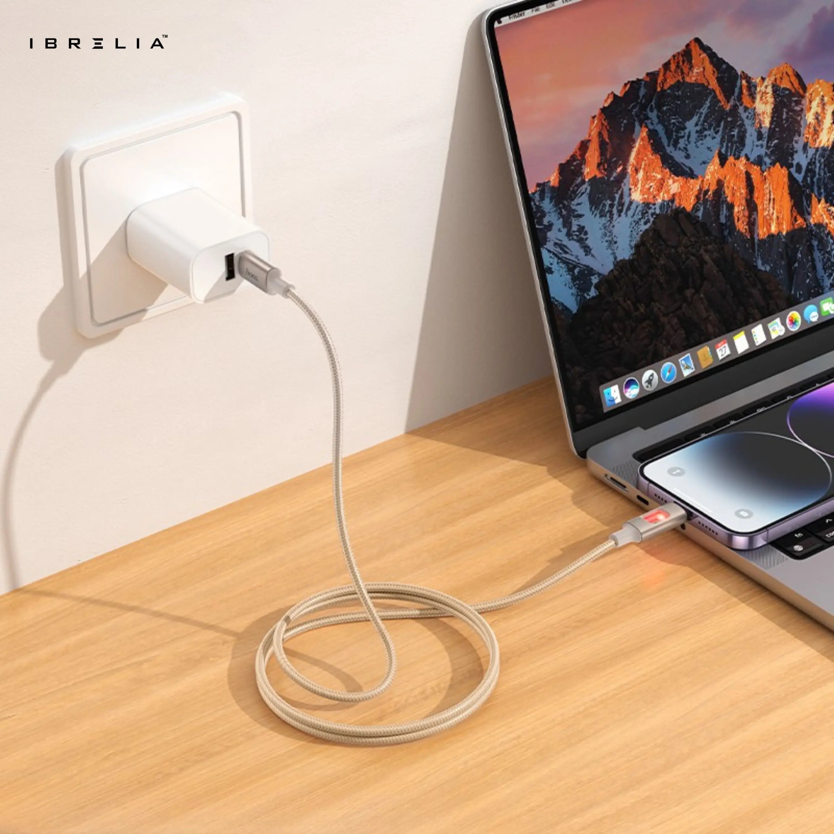 HOCO U144 Colorful LED Fast Charging Data Cable | 27W PD | 1.2m Nylon Braided | iPhone | IBRELIA™ IBRELIA