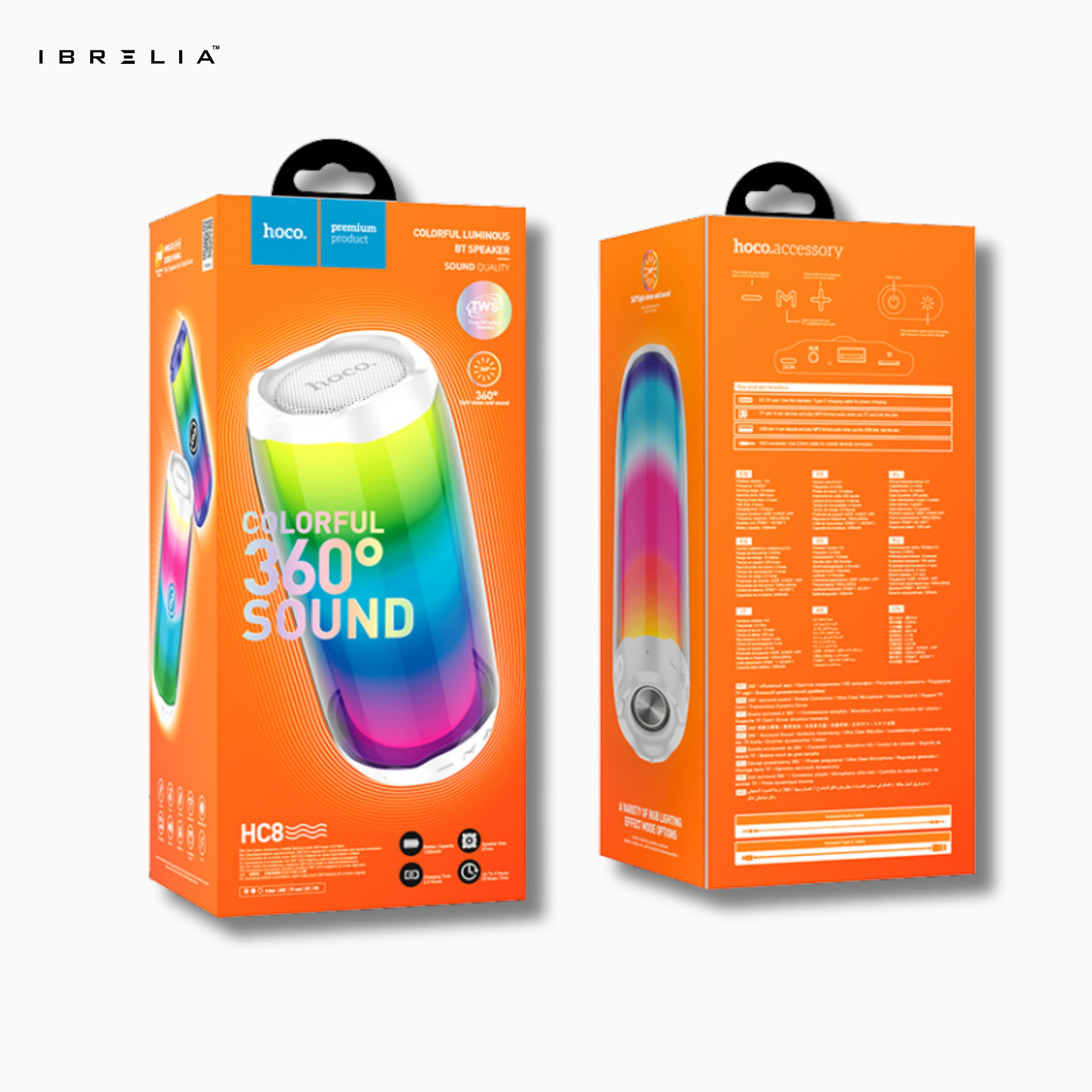 HOCO HC8 Pulsating Colorful Luminous Wireless Speaker – 10W 360° Surround Sound with RGB Lighting & TWS | IBRELIA™