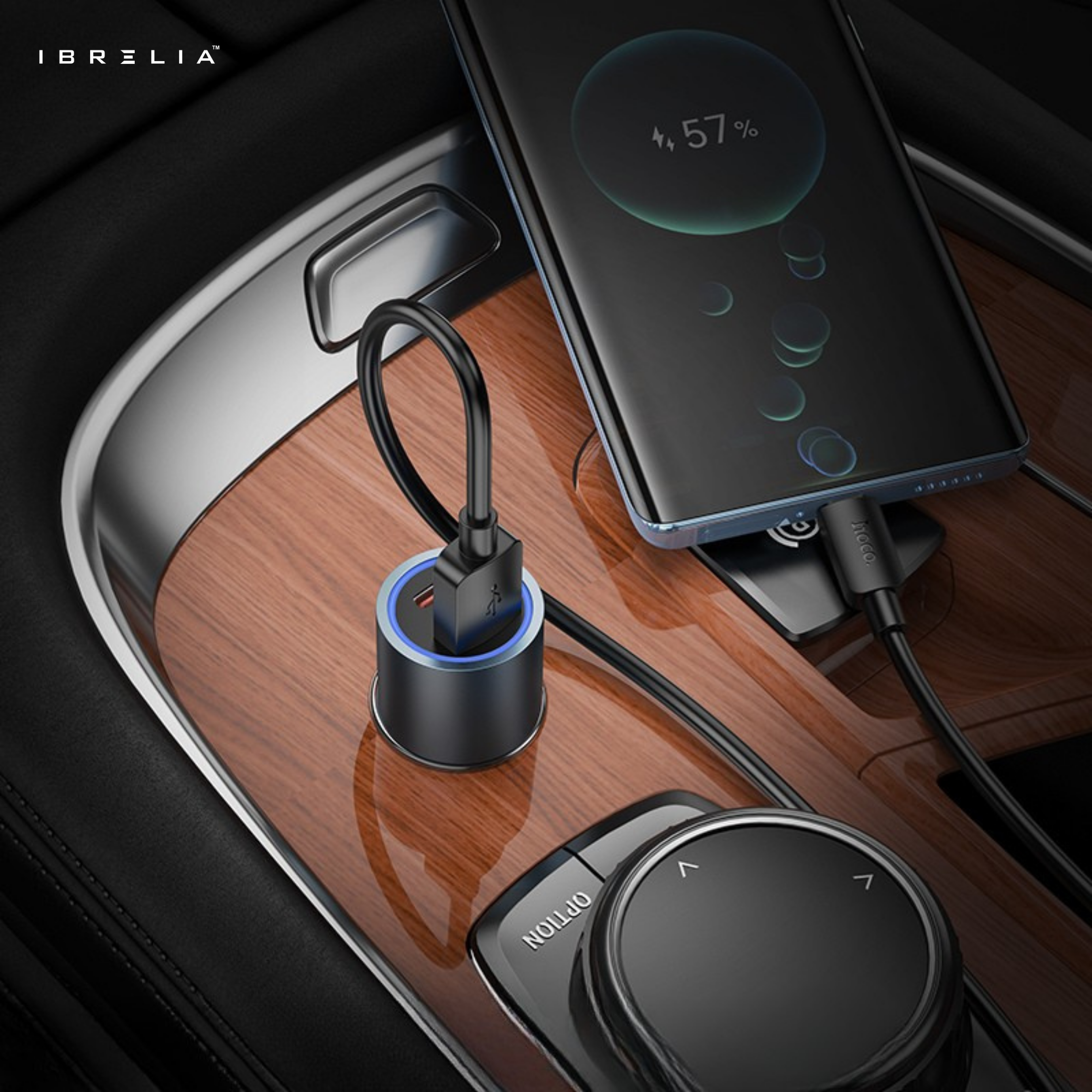 HOCO Z60 Bloom 48W Dual-Port Car Charger Set – PD30W + QC3.0 Fast Charging (USB-A to Type-C Cable) | IBRELIA™