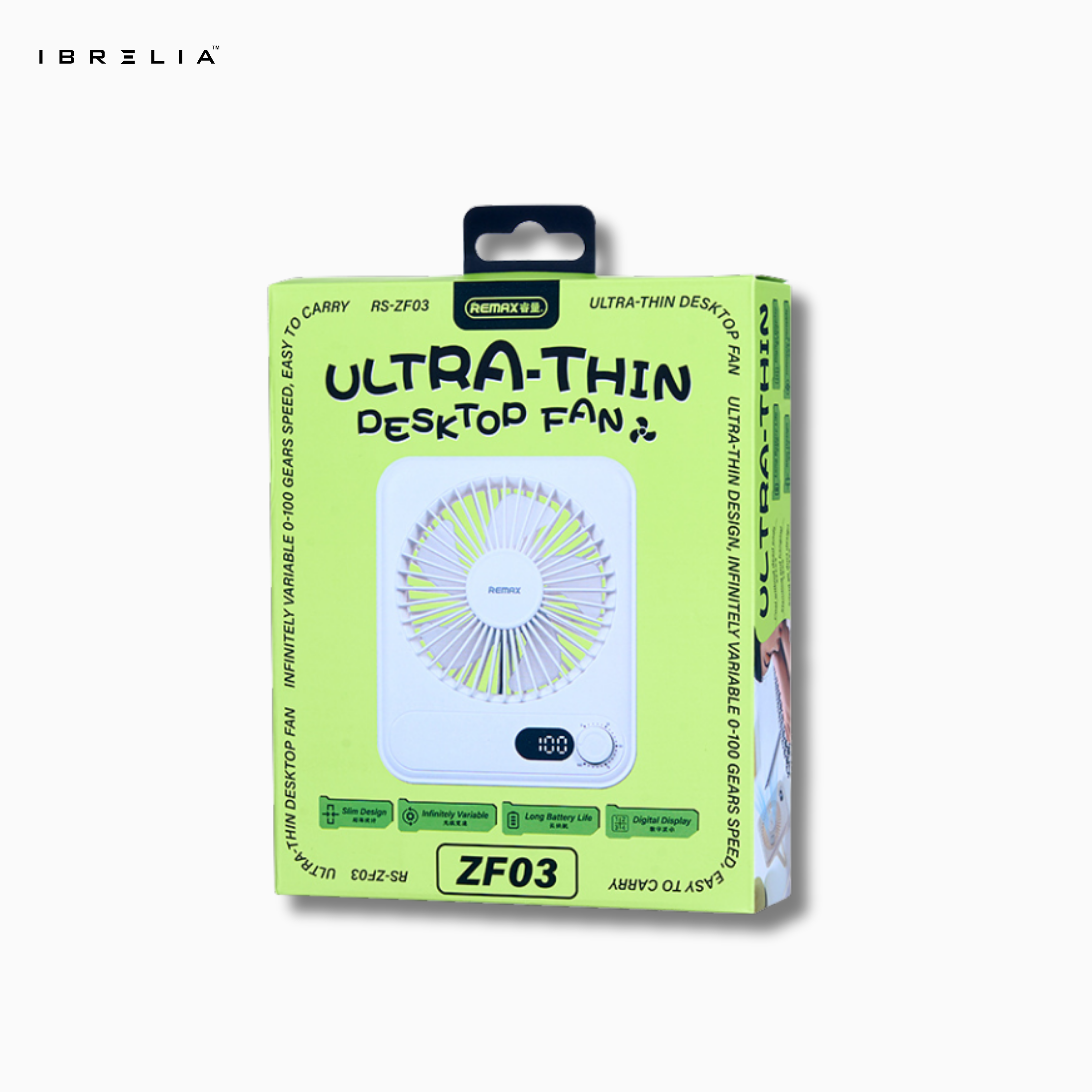 REMAX RS-ZF03 Ultra-Thin Desktop Fan | Digital Display | Variable Speed Control | Portable USB Fan | IBRELIA™