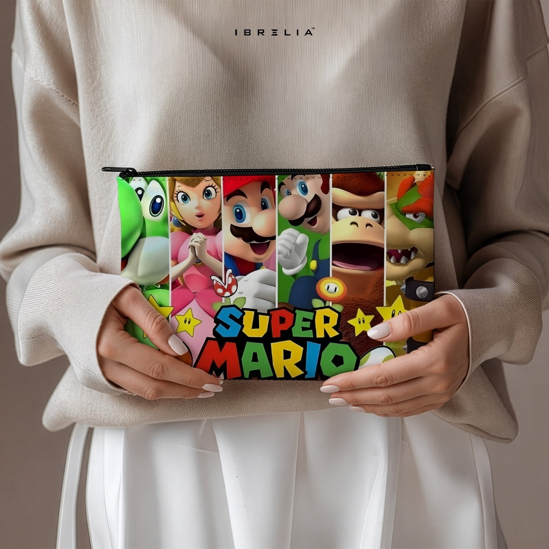 Super Mario Character Collage Makeup & Pencil Pouch – Double-Sided Print – IBRELIA™