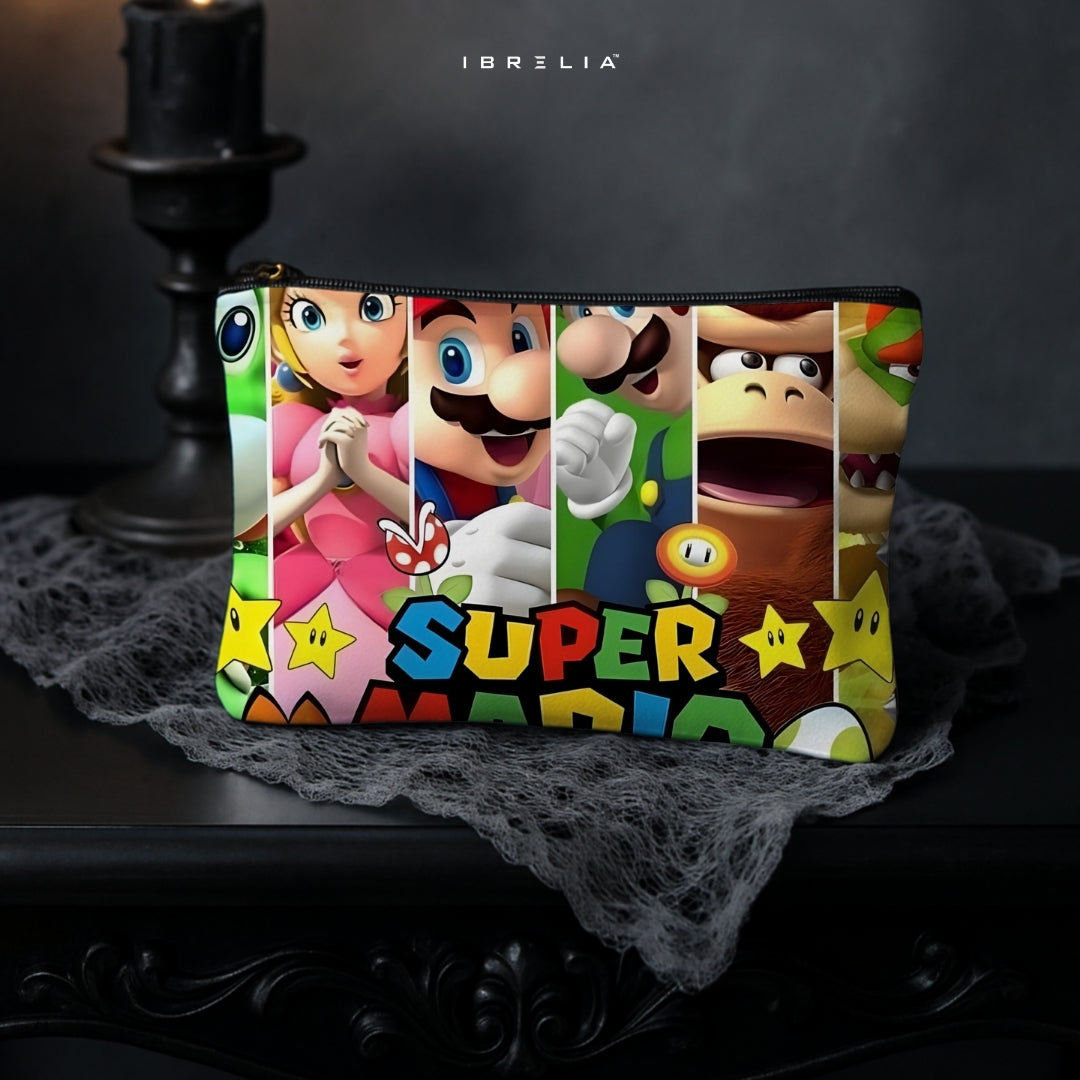 Super Mario Character Collage Makeup & Pencil Pouch – Double-Sided Print – IBRELIA™