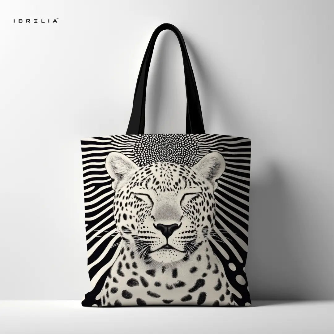 IBRELIA™ Monochrome Leopard Art Tote Bag – Minimalist Wild Elegance Tote IBRELIA