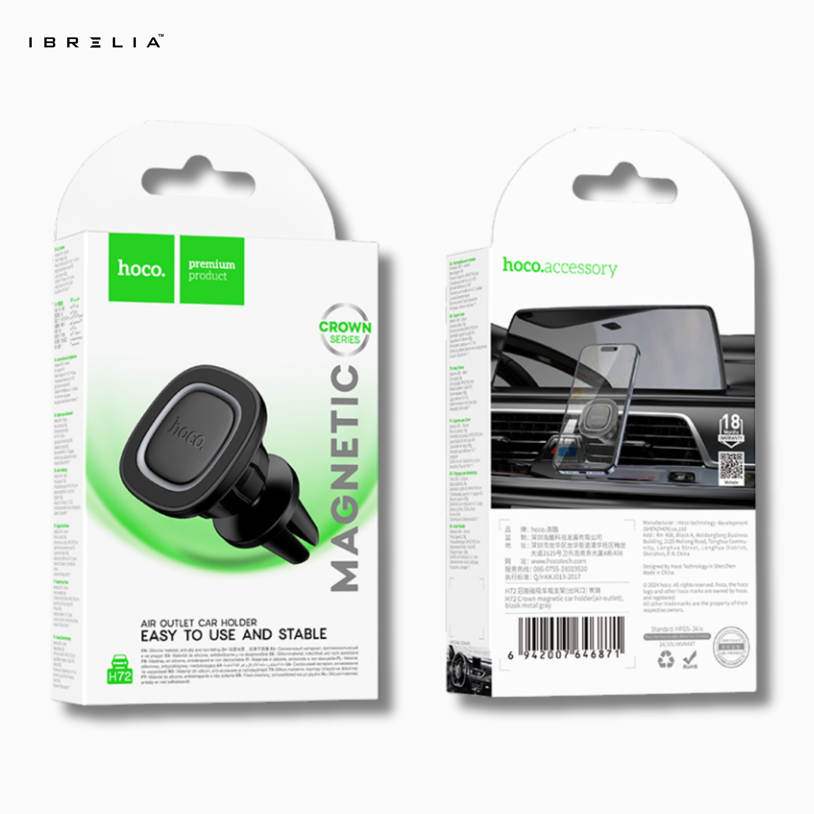 HOCO H72 Crown Magnetic Car Holder – Strong Air Vent Mount for 4.5–7 Inch Phones | IBRELIA™