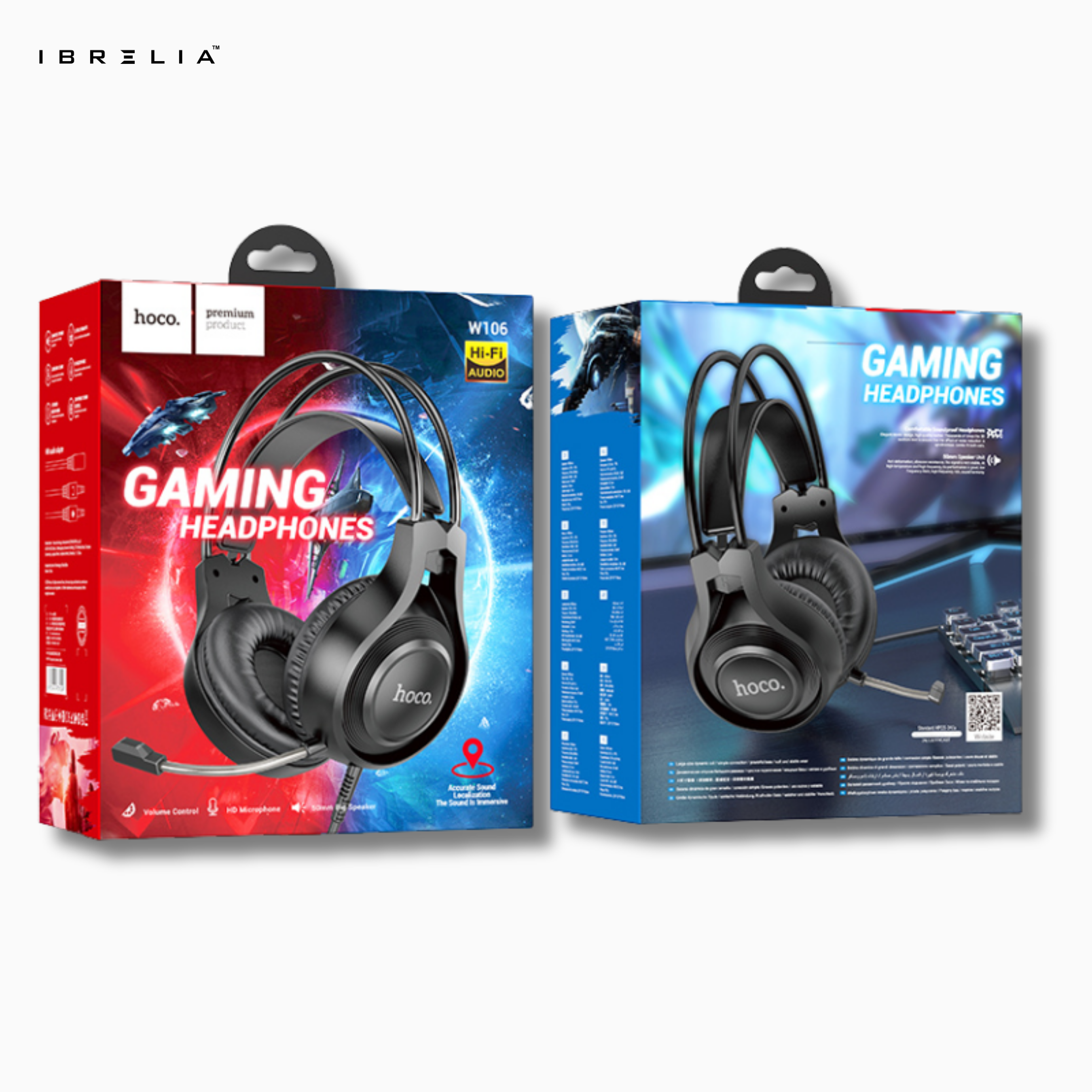 HOCO W106 Gaming Headphones – 50mm Drivers, Dual 3.5mm Plug | IBRELIA™