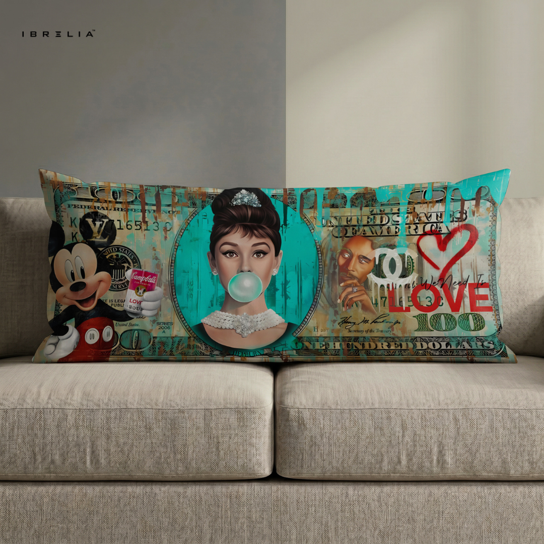 IBRELIA™ Luxe Icons Mint Pop Ultra Wide Cushion – Premium Jute Luxury Sofa Pillow (46 x 19 Inches) IBRELIA
