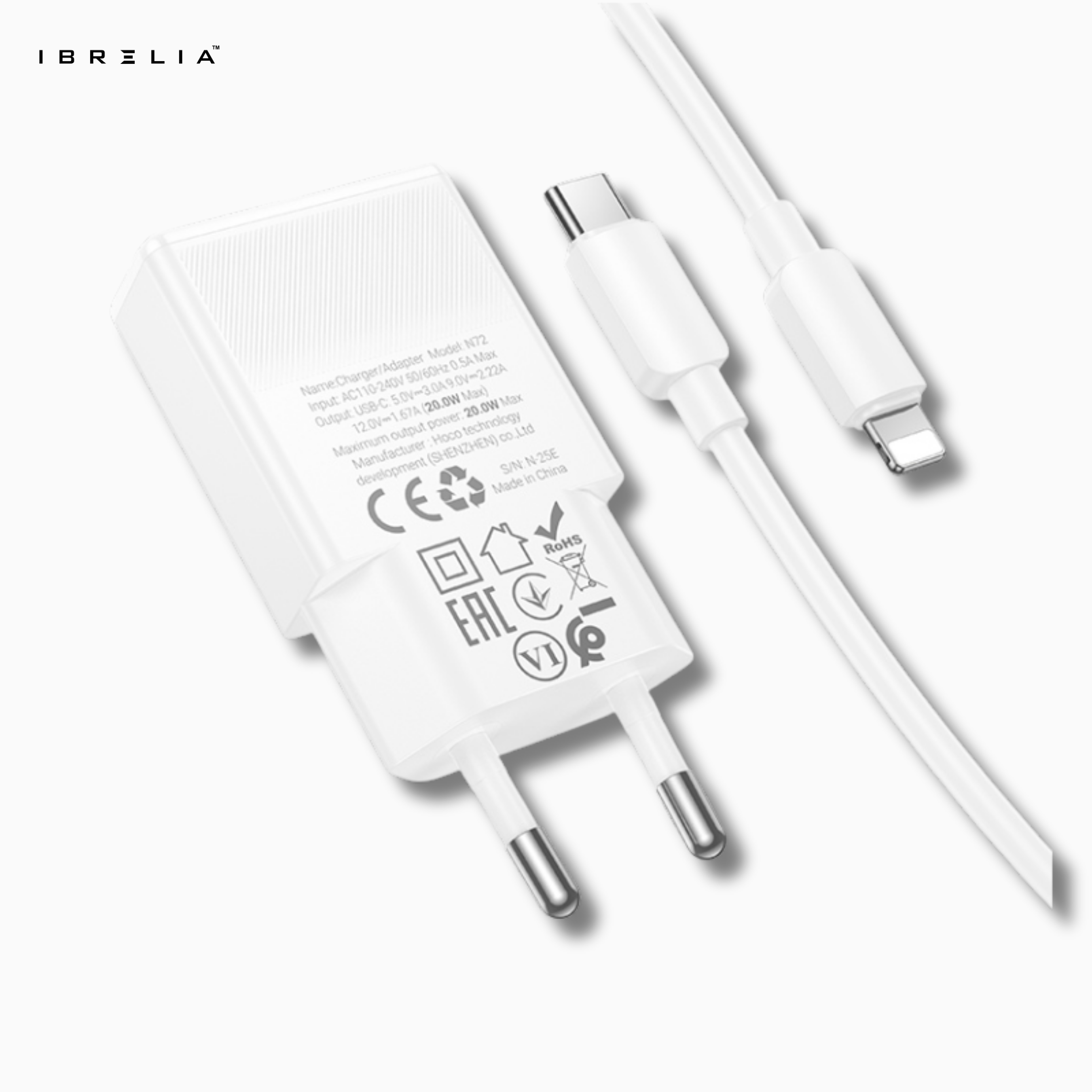HOCO N72 MINI 20W GaN Ultra-Thin Fast Charger Set (USB-C to iPhone Cable) | IBRELIA™