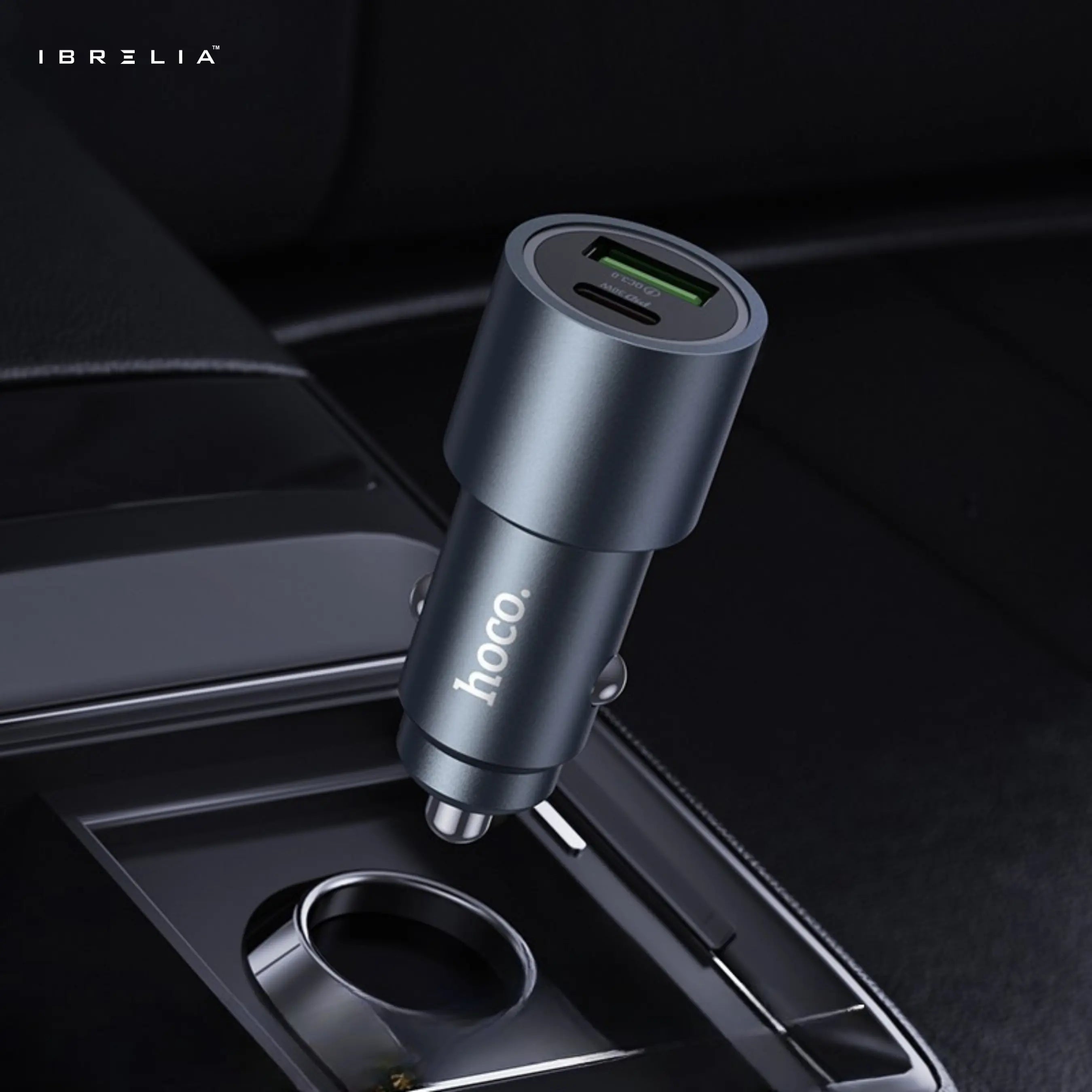 HOCO Z60 Bloom 48W Dual-Port Car Charger Set – PD30W + QC3.0 Fast Charging (USB-A to Type-C Cable) | IBRELIA™ IBRELIA