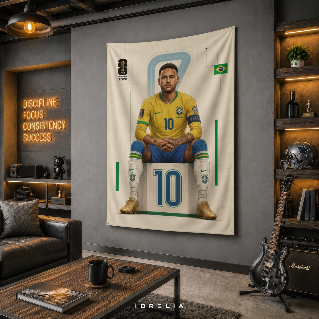 Neymar Junior – FIFA World Cup 2026 – Premium Jute Fabric Tapestry – IBRELIA™