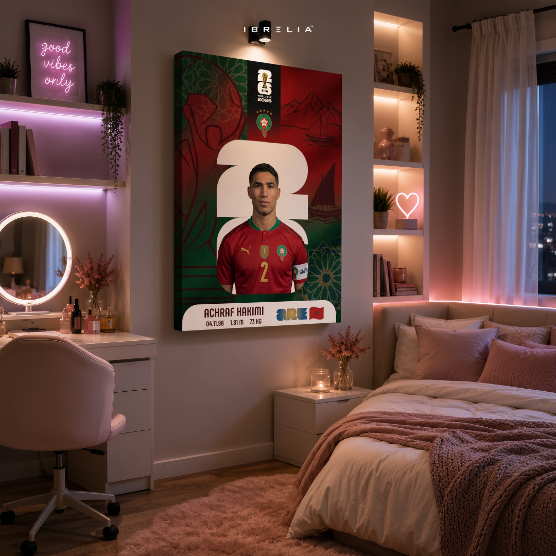 Achraf Hakimi FIFA World Cup 2026 Wall Art – Morocco Football Captain | IBRELIA™
