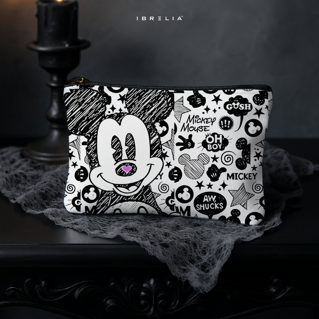 Mickey Mouse Doodle Art Makeup & Pencil Pouch – Double-Sided Print – IBRELIA™