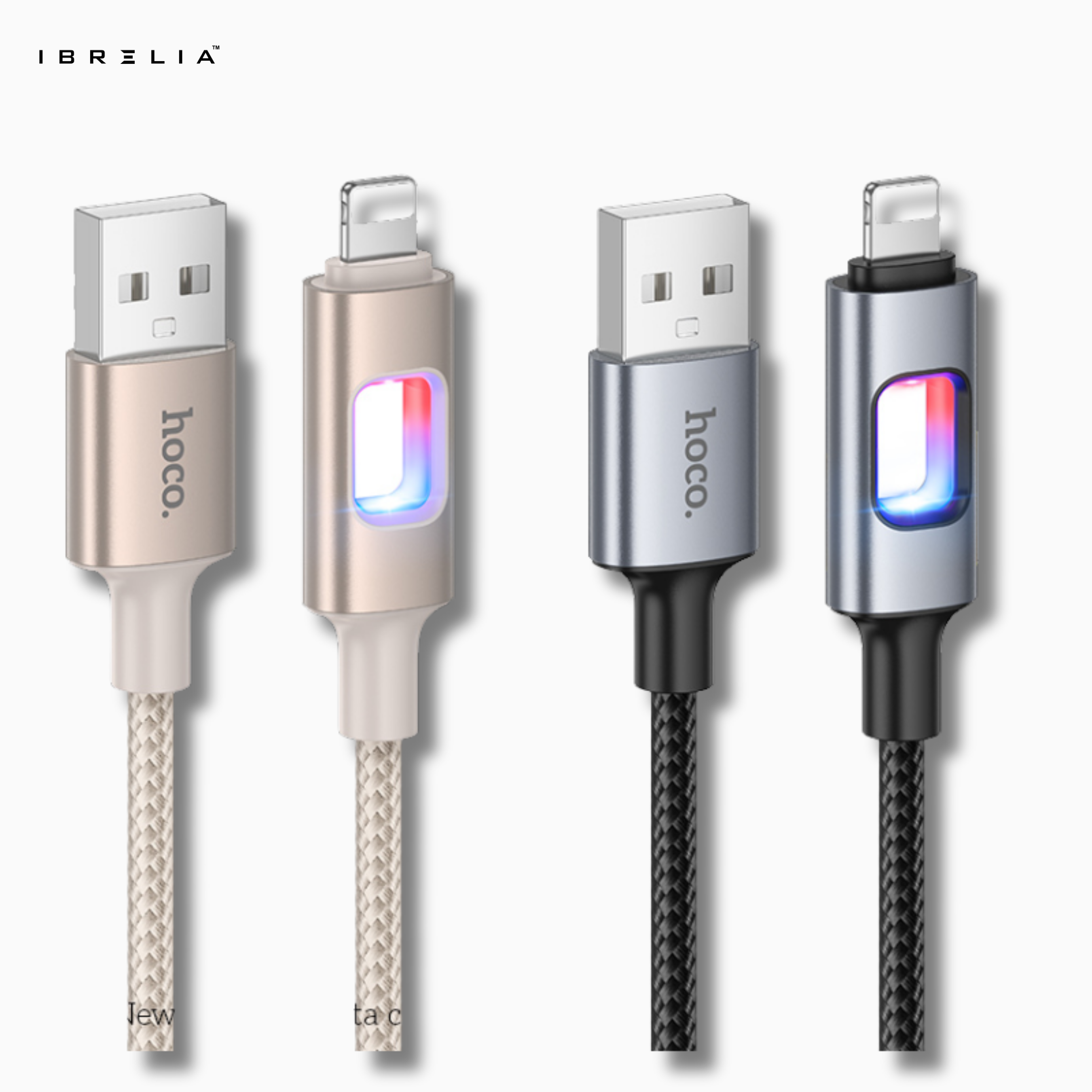 HOCO U144 Colorful LED Charging Data Cable | iPhone | 1.2m Nylon Braided | 2.4A Fast Charge | IBRELIA™