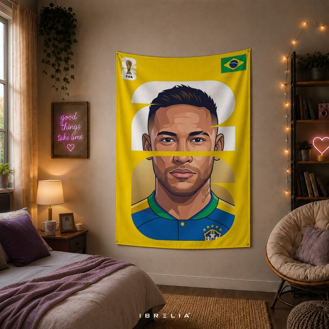 Neymar Jr Brazil Number 10 Graphic Edition – Premium Jute Fabric Tapestry – IBRELIA™