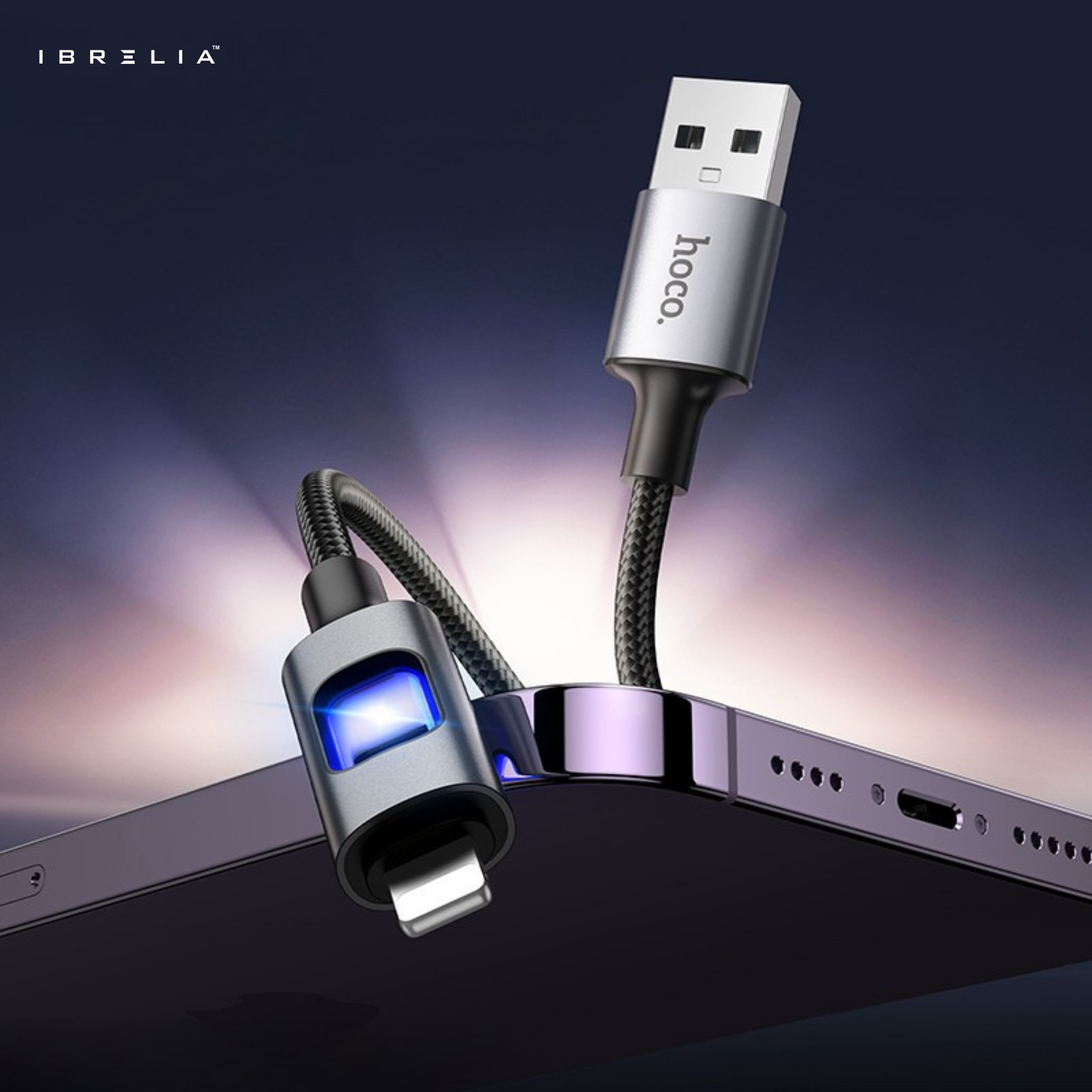 HOCO U144 Colorful LED Charging Data Cable | iPhone | 1.2m Nylon Braided | 2.4A Fast Charge | IBRELIA™