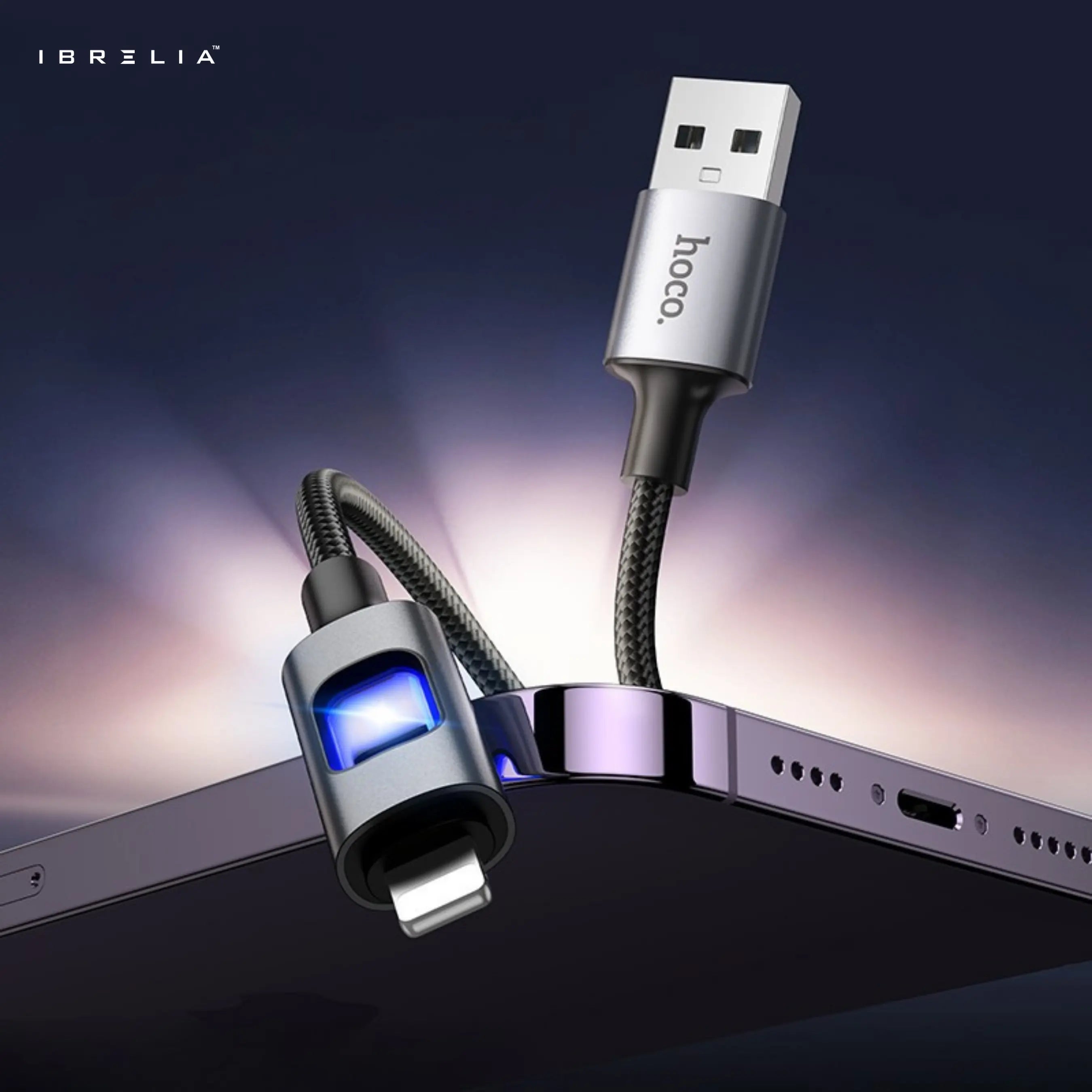 HOCO U144 Colorful LED Charging Data Cable | iPhone | 1.2m Nylon Braided | 2.4A Fast Charge | IBRELIA™ IBRELIA
