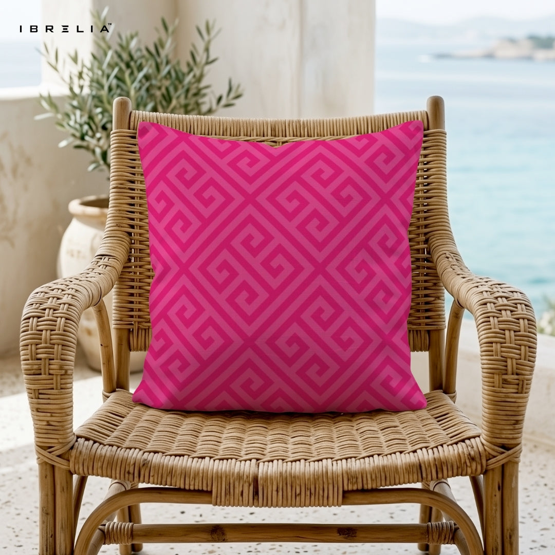 Hot Pink Geometric Pattern Cushion 15x15 Inch | Modern Aesthetic Minimal Pillow | IBRELIA™ IBRELIA