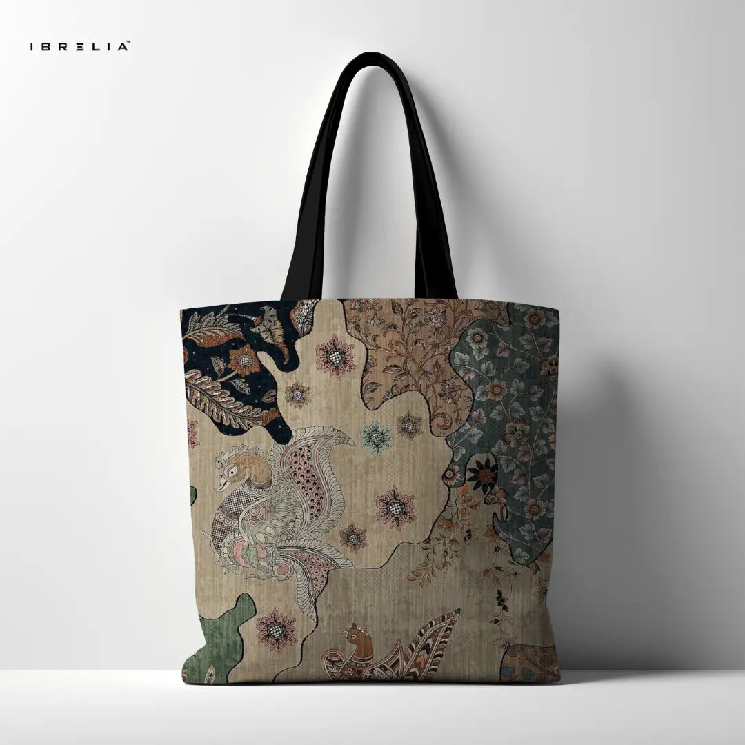 IBRELIA™ Heritage Art Premium Jute Tote Bag with Velvet Handles, Satin Lining & Inner Zip Pocket IBRELIA