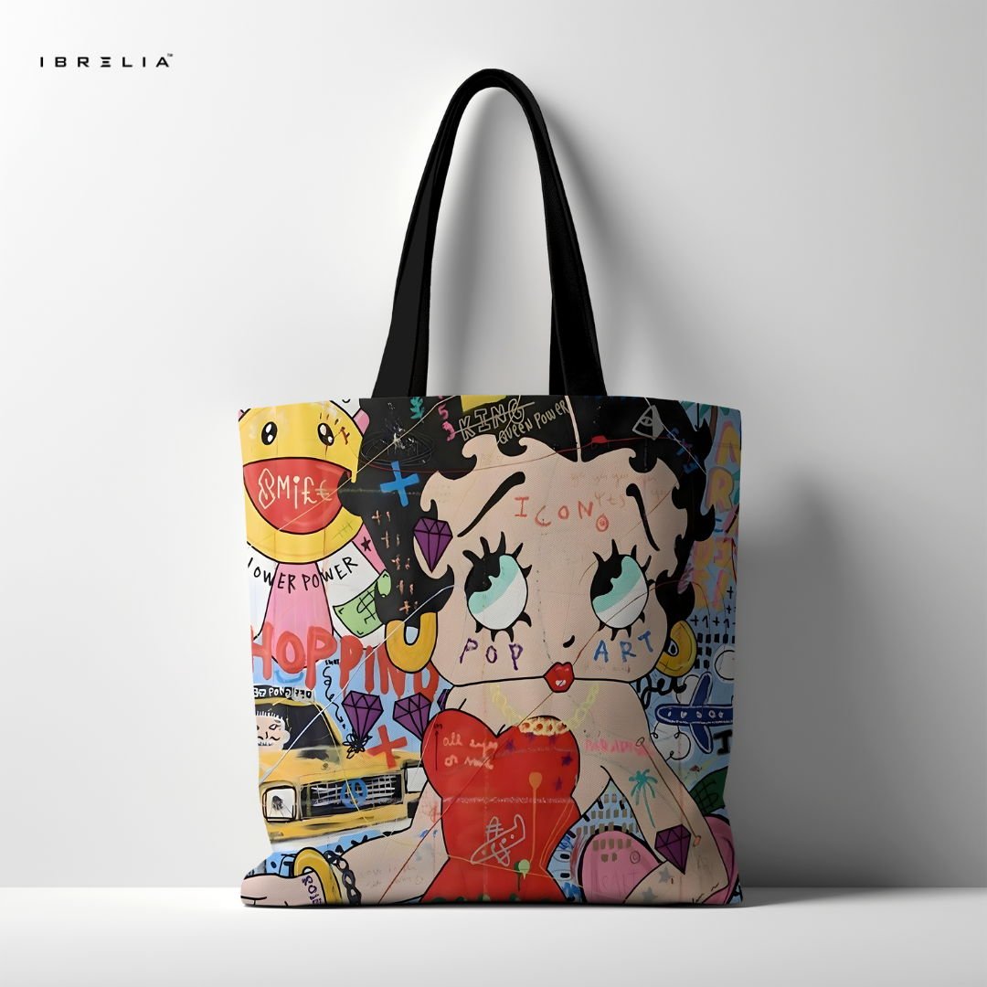 IBRELIA™ Pop Art Doll Graphic Tote Bag – Colorful Street Art Tote IBRELIA