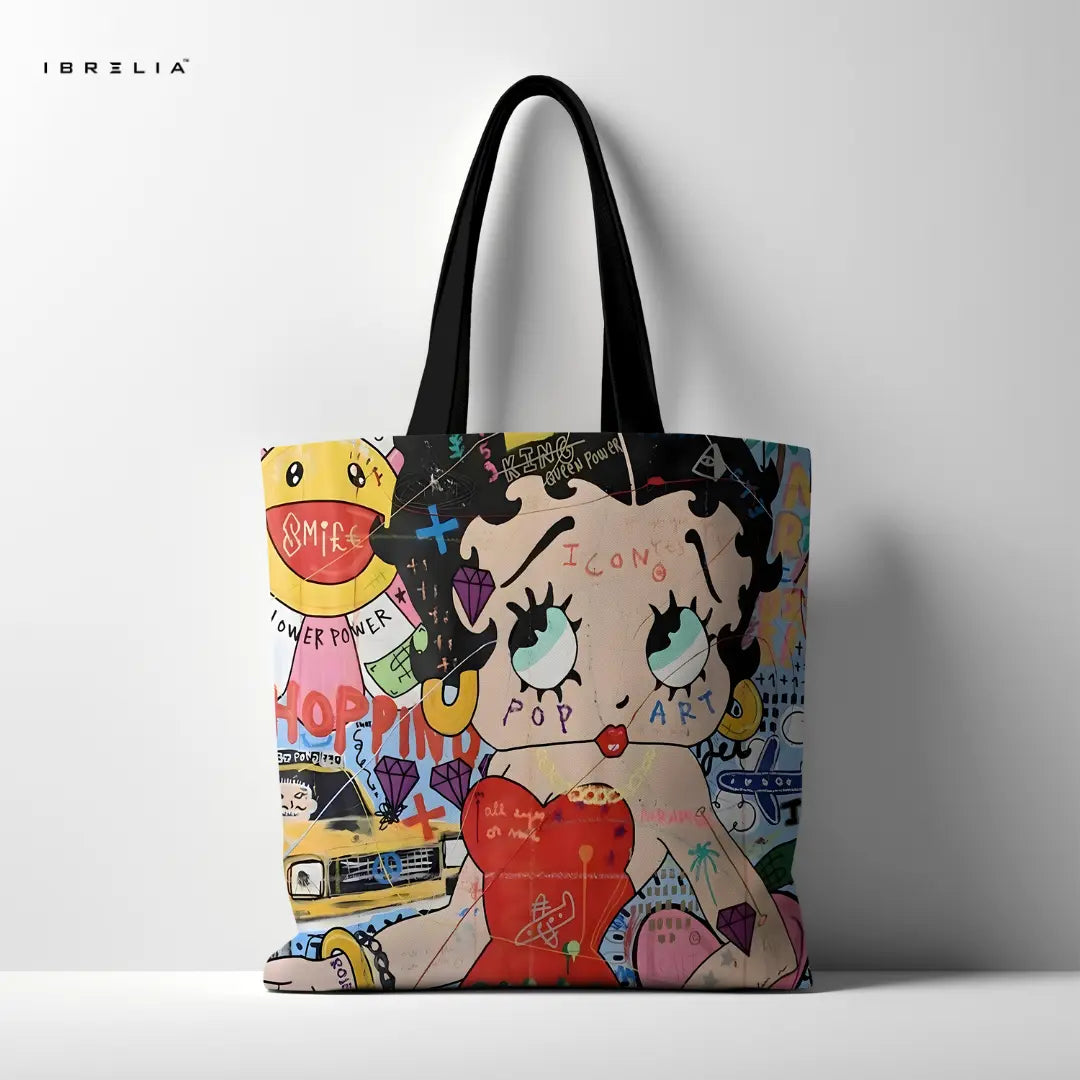 IBRELIA™ Pop Art Doll Graphic Tote Bag – Colorful Street Art Tote IBRELIA