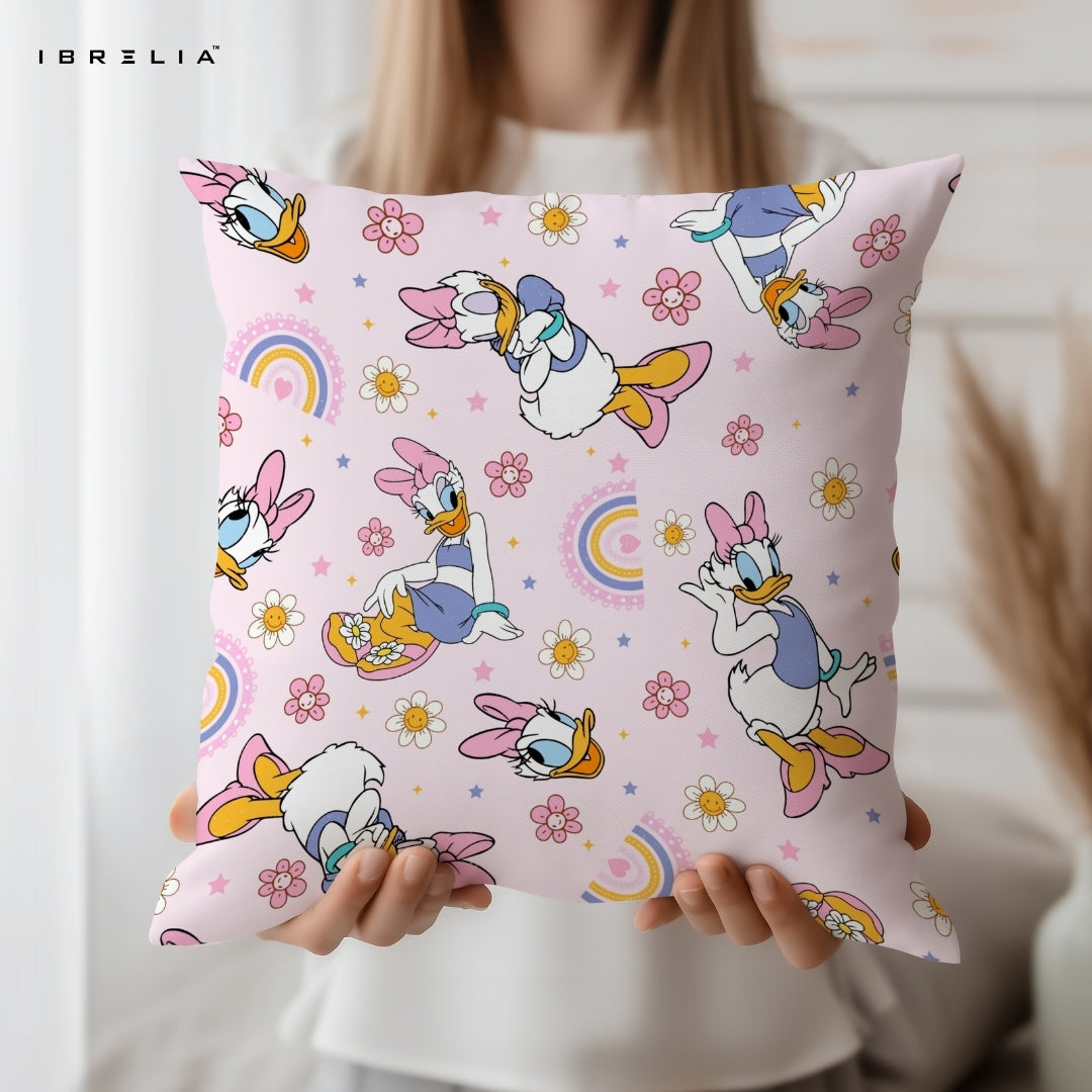 Daisy Duck Cushion – Disney Floral Cartoon Pillow 15x15 Inch | Cute Pink Aesthetic Cushion | IBRELIA™