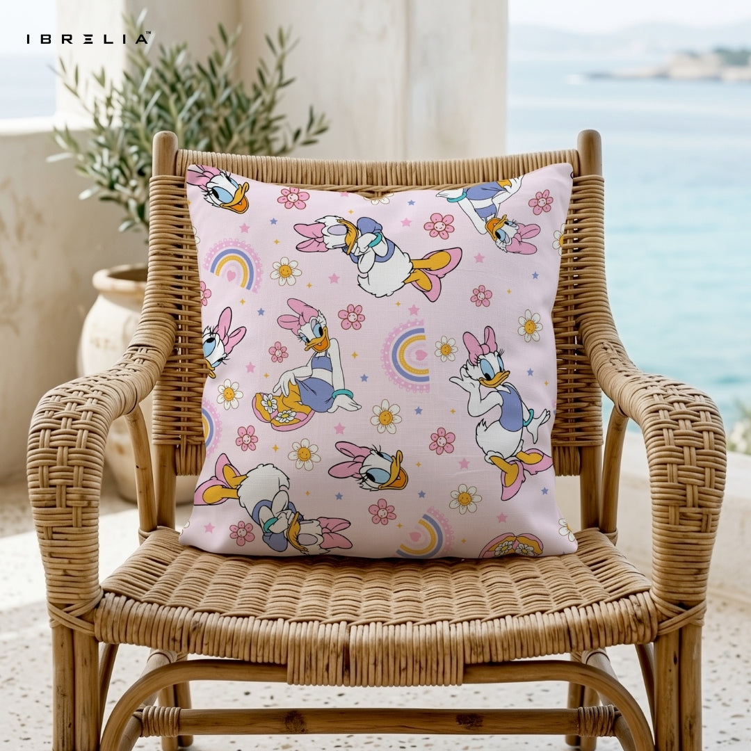 Daisy Duck Cushion – Disney Floral Cartoon Pillow 15x15 Inch | Cute Pink Aesthetic Cushion | IBRELIA™