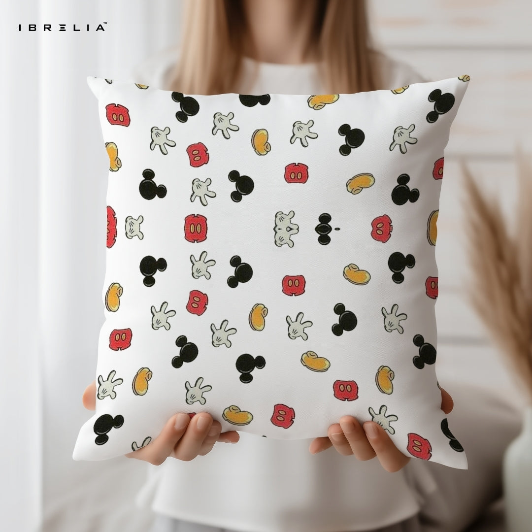Mickey Mouse Pattern Cushion – Disney Icon Print Pillow 15x15 Inch | Minimal Cartoon Cushion | IBRELIA™ IBRELIA