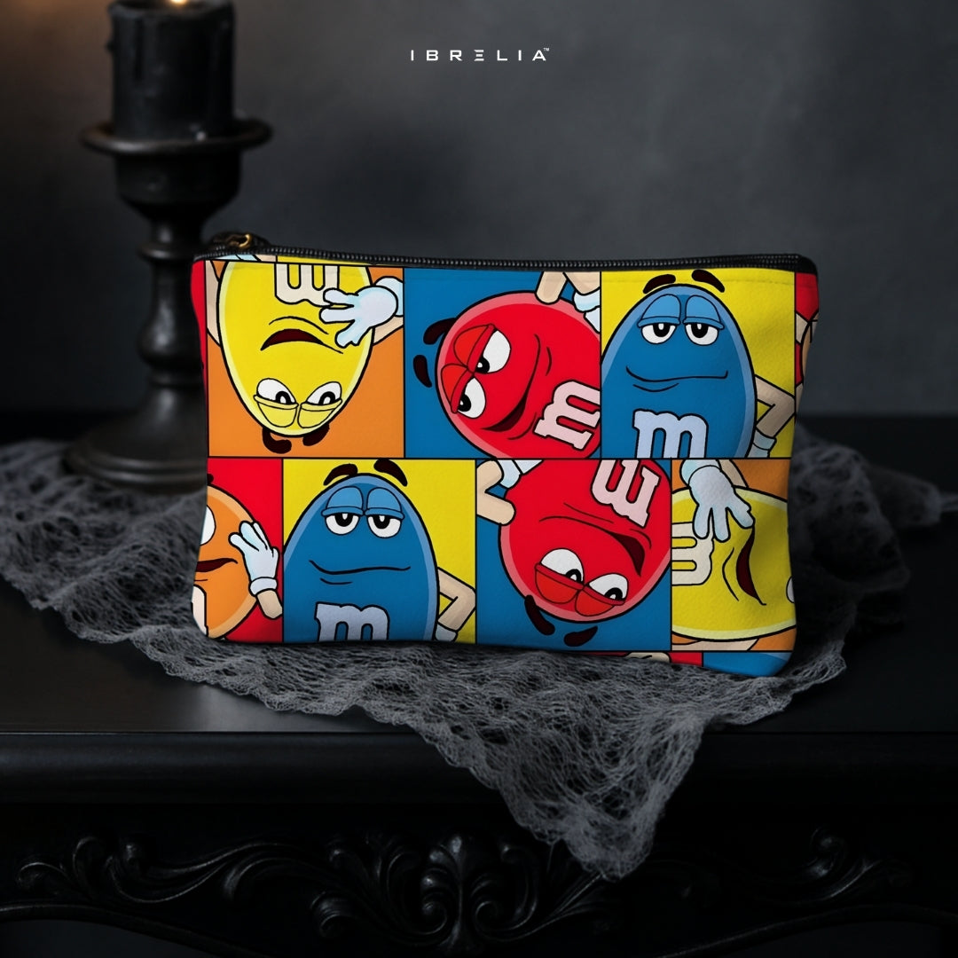 M&M’s Characters Makeup & Pencil Pouch – Colorful Candy Cartoon Print – IBRELIA™ IBRELIA