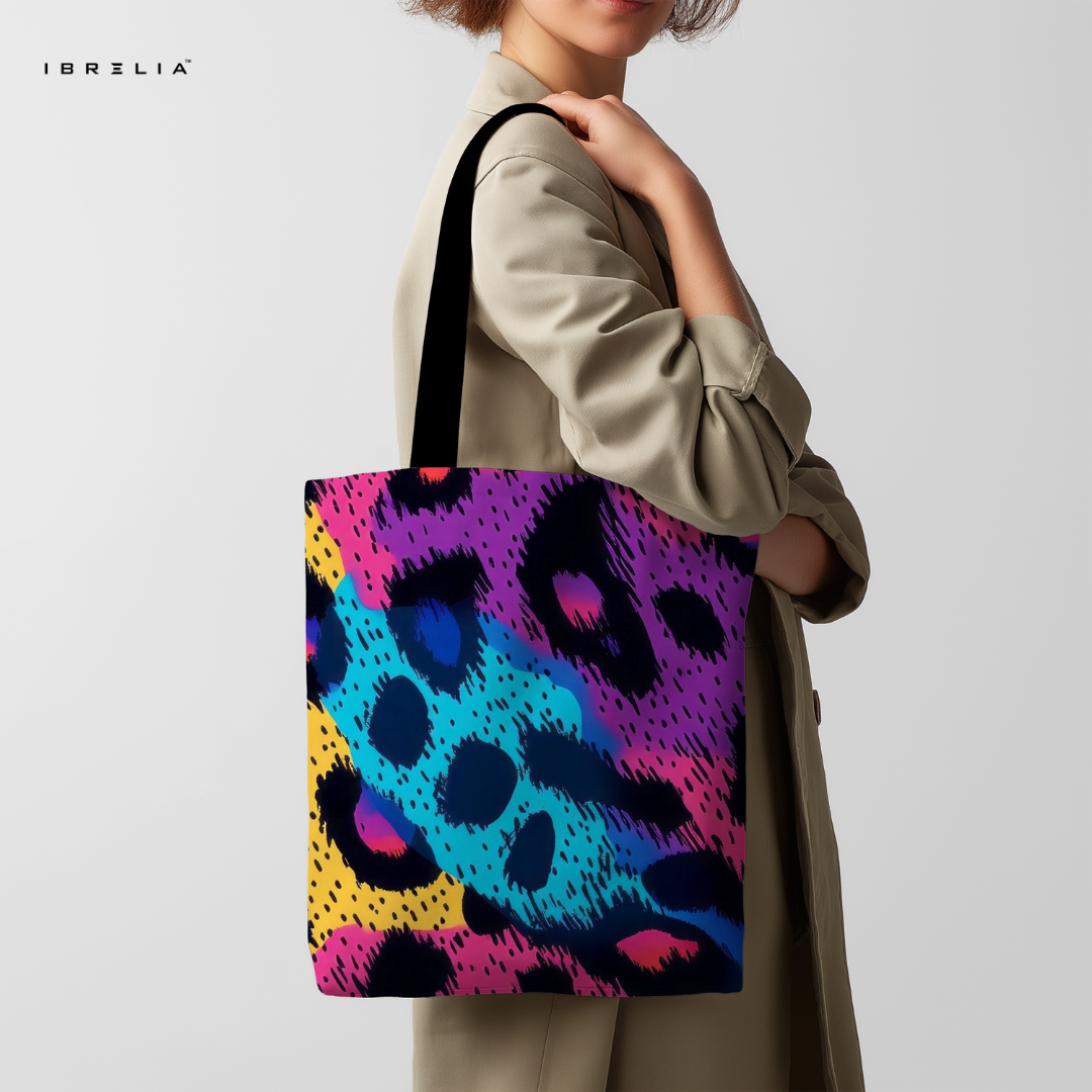 IBRELIA™ Neon Leopard Gradient Tote Bag – Vibrant Abstract Print IBRELIA