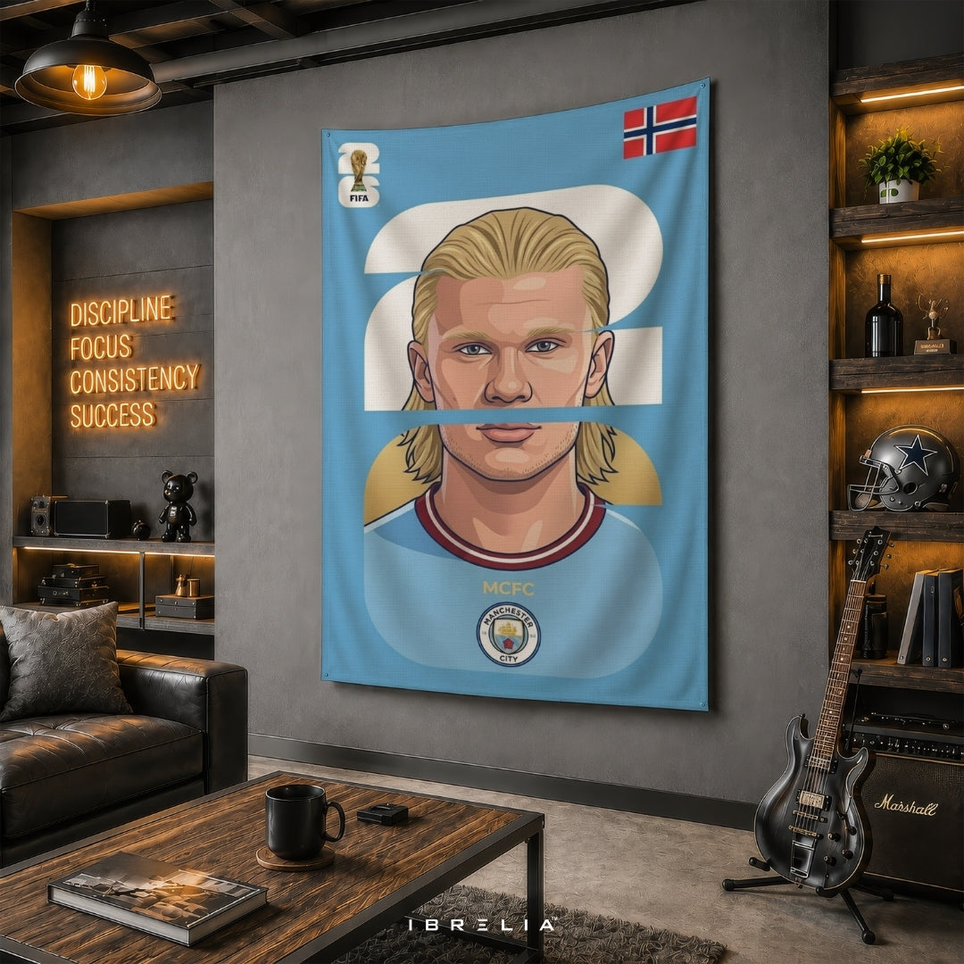 Erling Haaland Norway Number 9 Graphic Edition – Premium Jute Fabric Tapestry – IBRELIA™