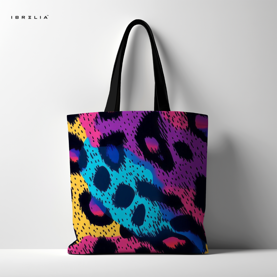 IBRELIA™ Neon Leopard Gradient Tote Bag – Vibrant Abstract Print IBRELIA