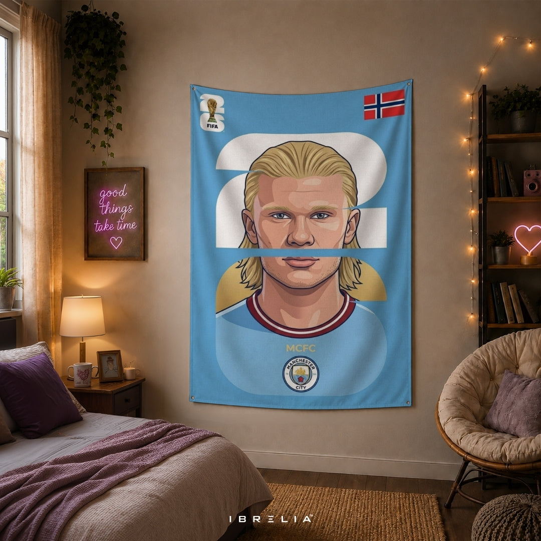 Erling Haaland Norway Number 9 Graphic Edition – Premium Jute Fabric Tapestry – IBRELIA™
