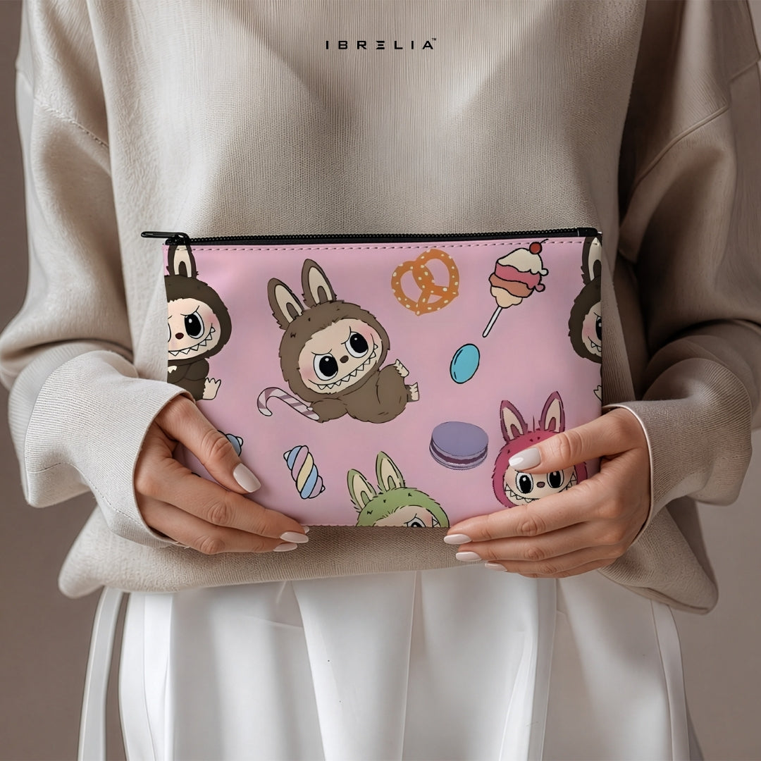 Cute Bunny Candy Aesthetic Makeup & Pencil Pouch – Kawaii Cartoon Print – IBRELIA™